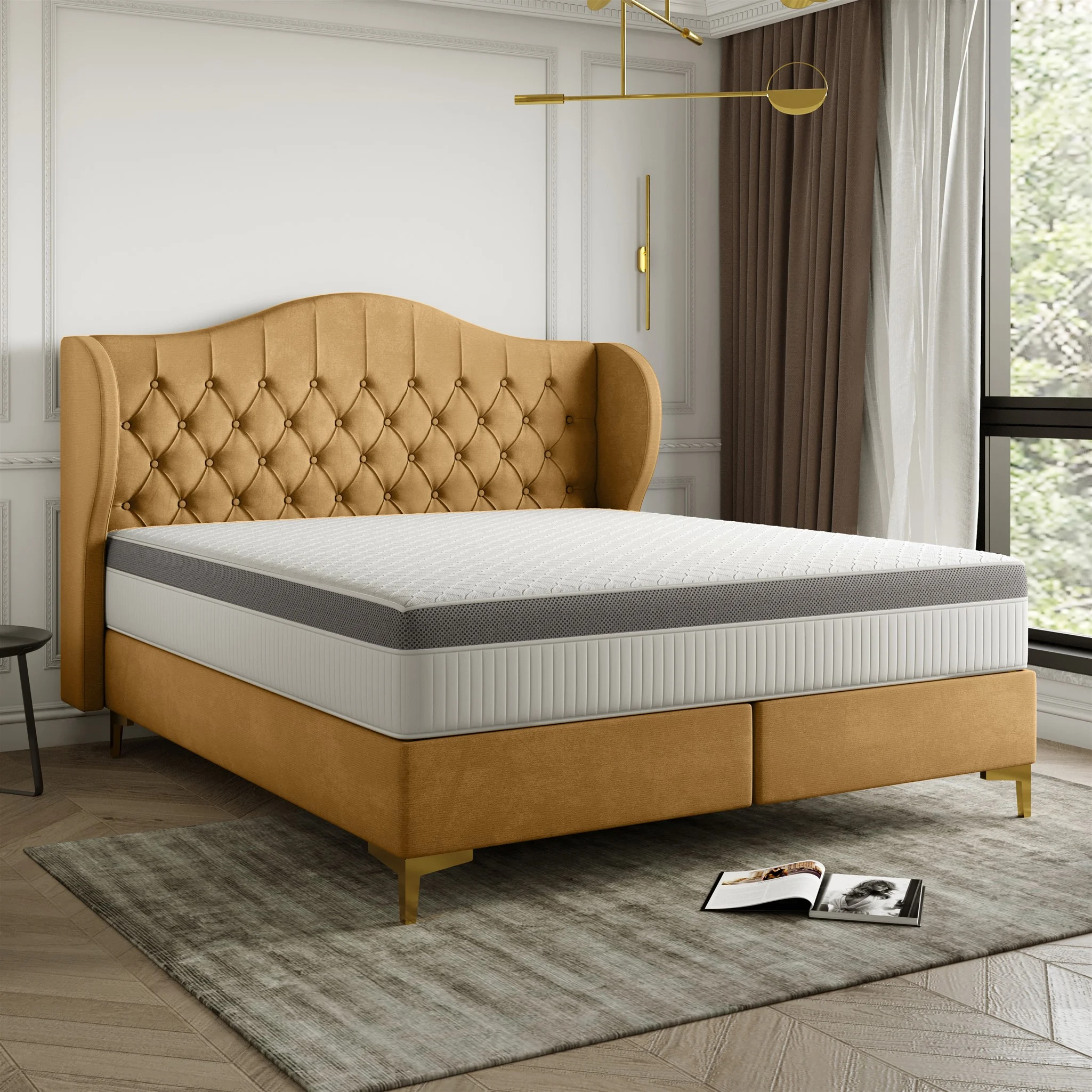 Polsterbett Doppelbett PELAGIO Stoff Whisper Amber 180x200cm inkl. Matratze - Fun Möbel