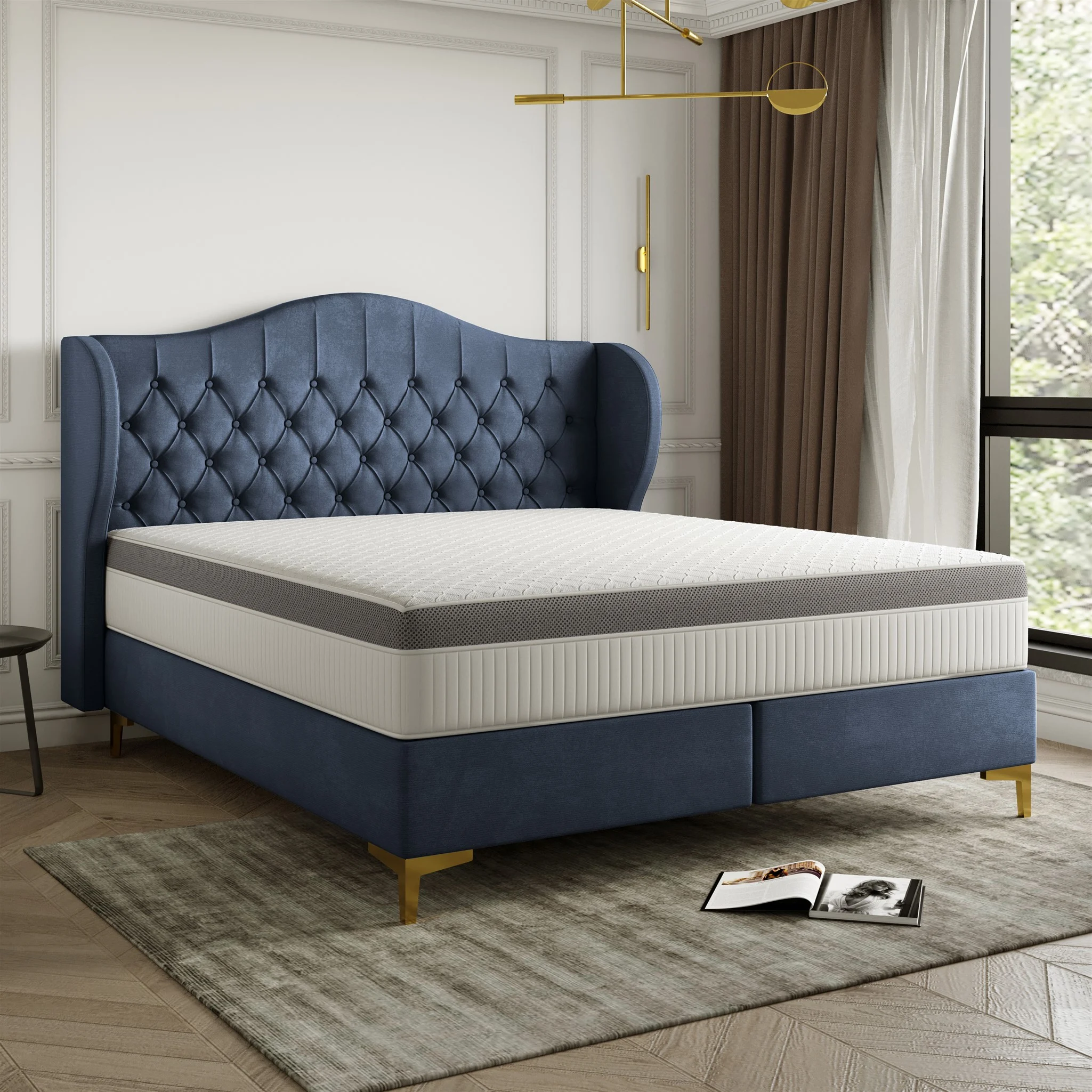 Polsterbett Doppelbett PELAGIO Stoff Whisper Dunkelblau 140x200cm inkl. Matratze - Fun Möbel