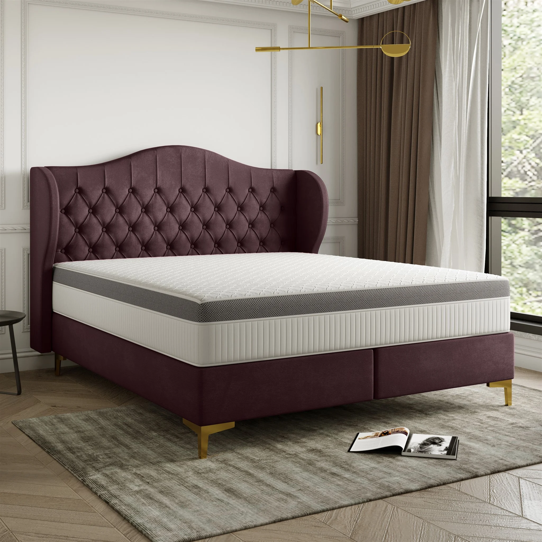 Polsterbett Doppelbett PELAGIO Stoff Whisper Grape Wine 140x200cm inkl. Matratze - Fun Möbel
