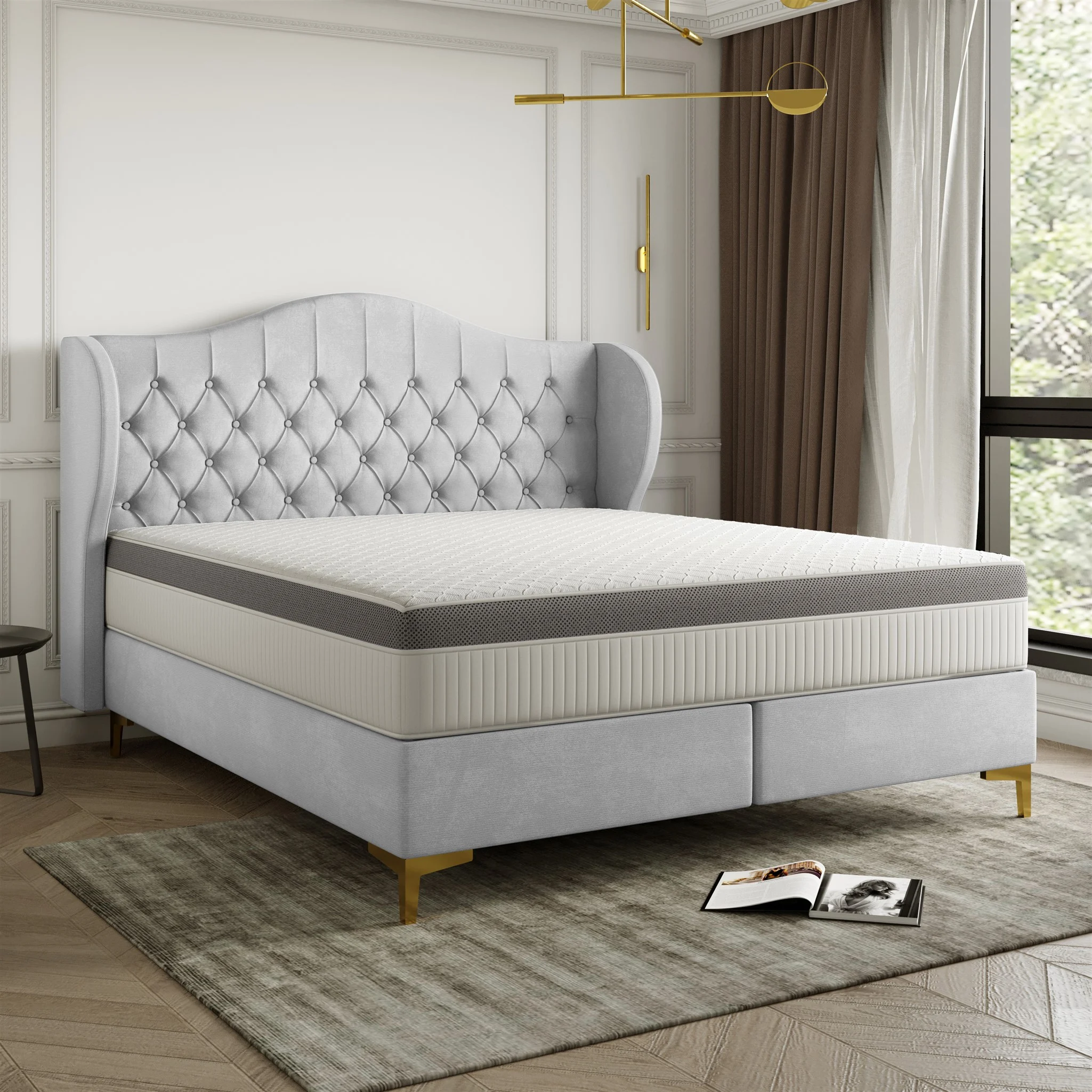 Polsterbett Doppelbett PELAGIO Stoff Whisper Hellgrau 180x200cm inkl. Matratze - Fun Möbel