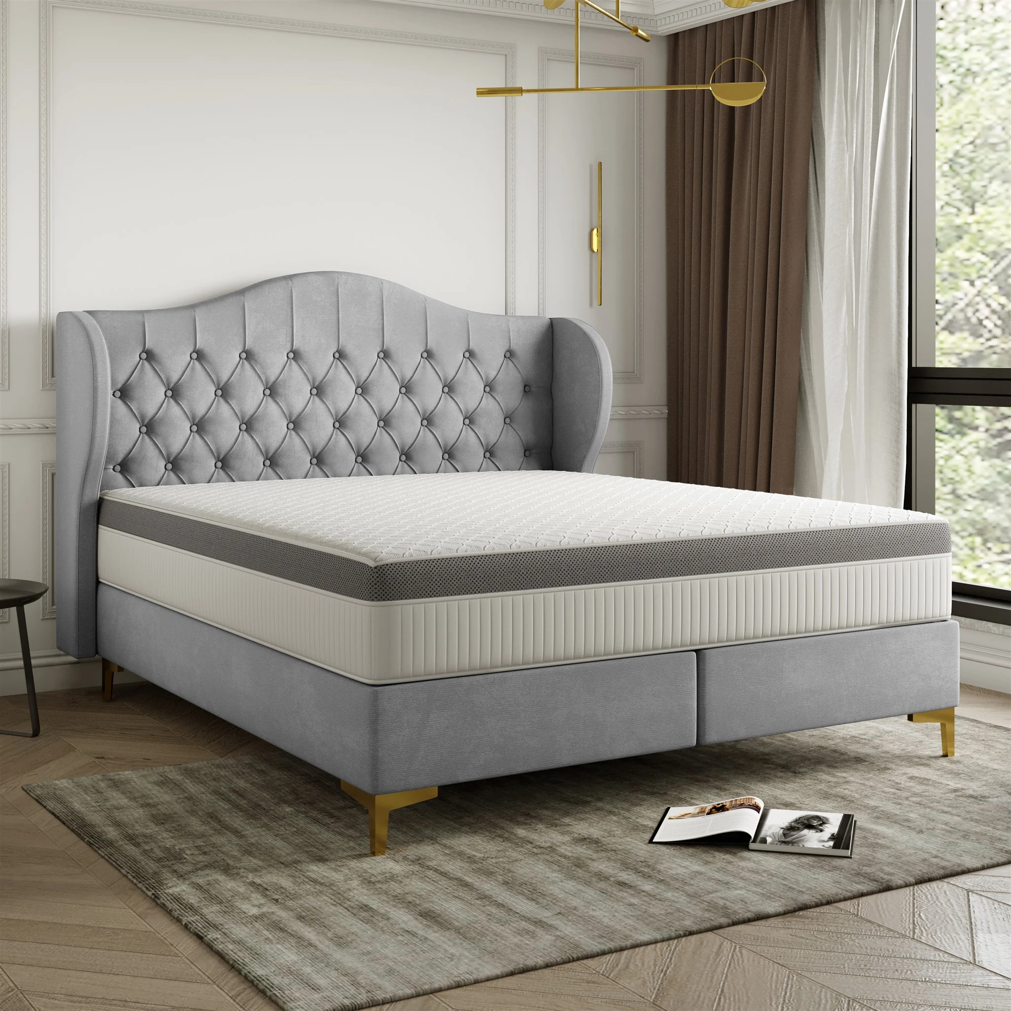 Polsterbett Doppelbett PELAGIO Stoff Whisper Grau 140x200cm inkl. Matratze - Fun Möbel