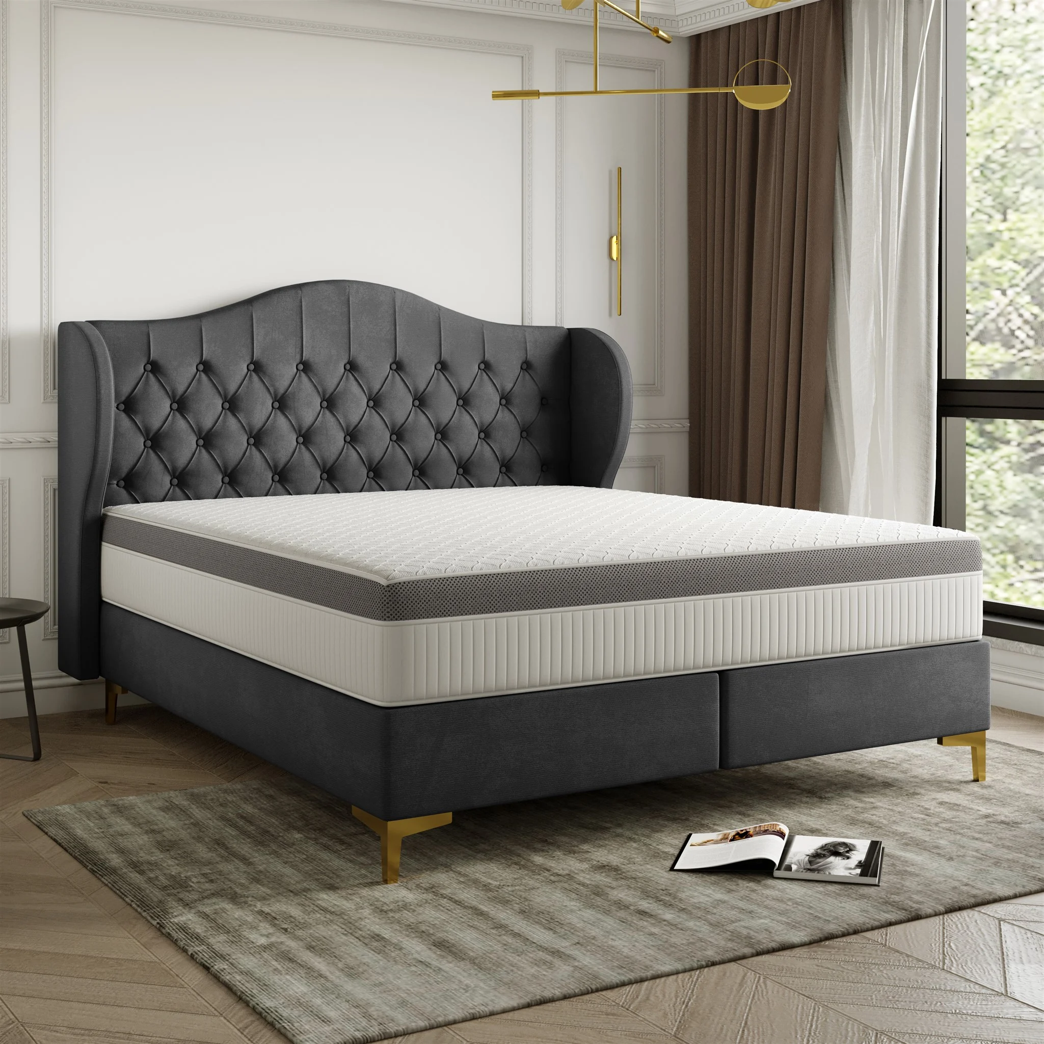 Polsterbett Doppelbett PELAGIO Stoff Whisper Graphite 140x200cm inkl. Matratze - Fun Möbel