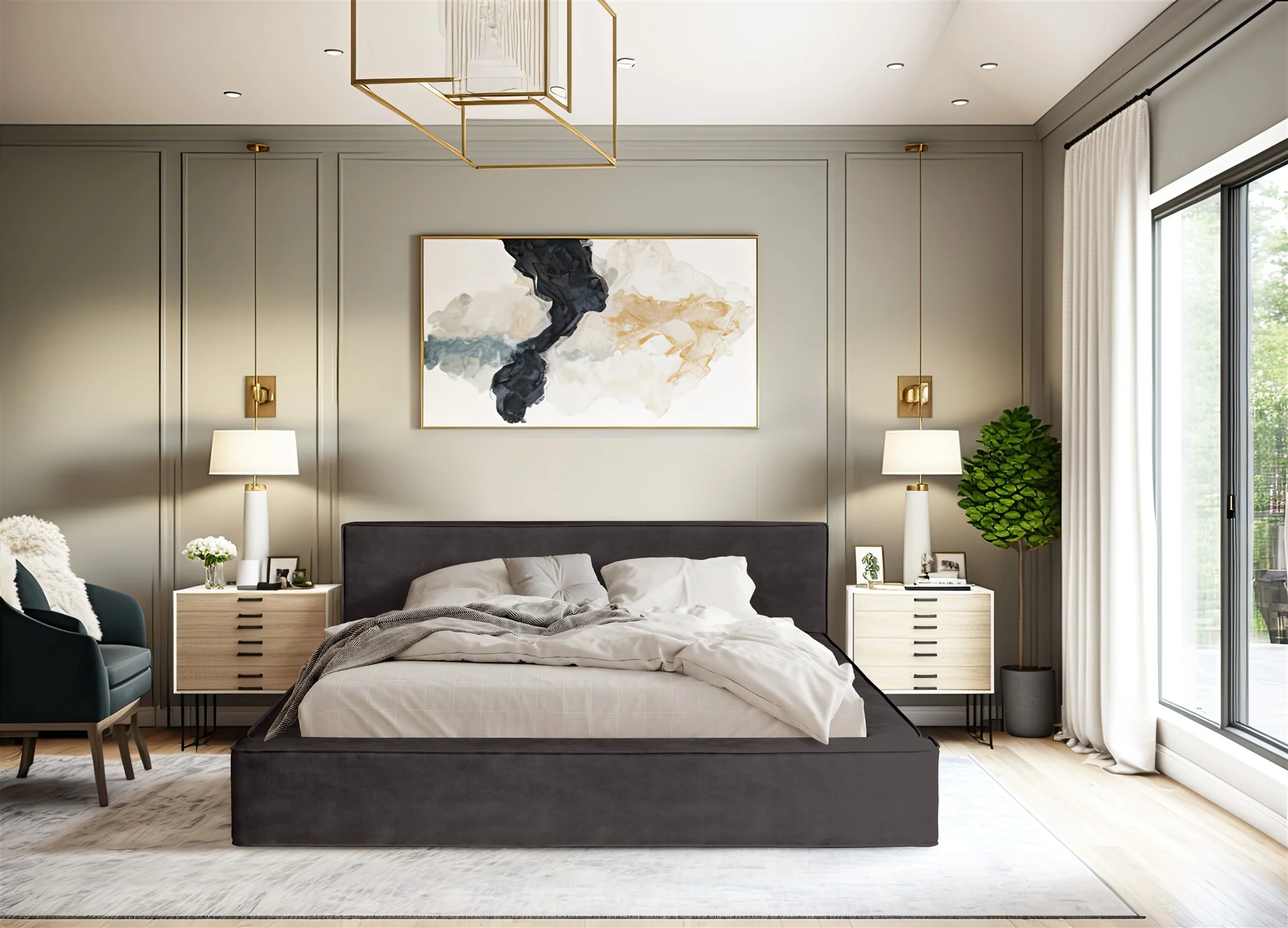 Polsterbett Doppelbett OMAHA 140x200cm in Stoff Macau Anthrazit - Fun Möbel