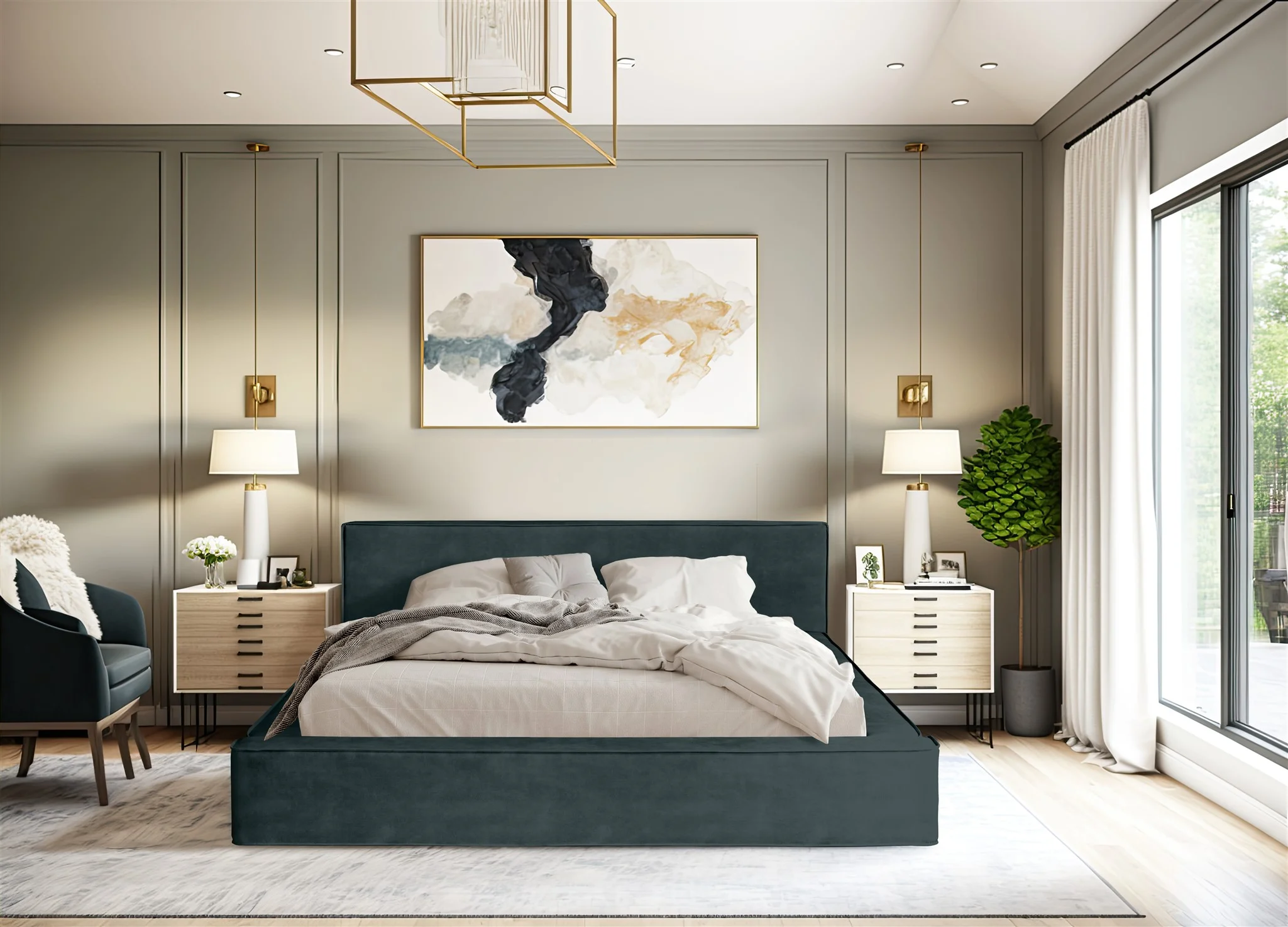 Polsterbett Doppelbett OMAHA 140x200cm in Stoff Macau Petrol - Fun Möbel