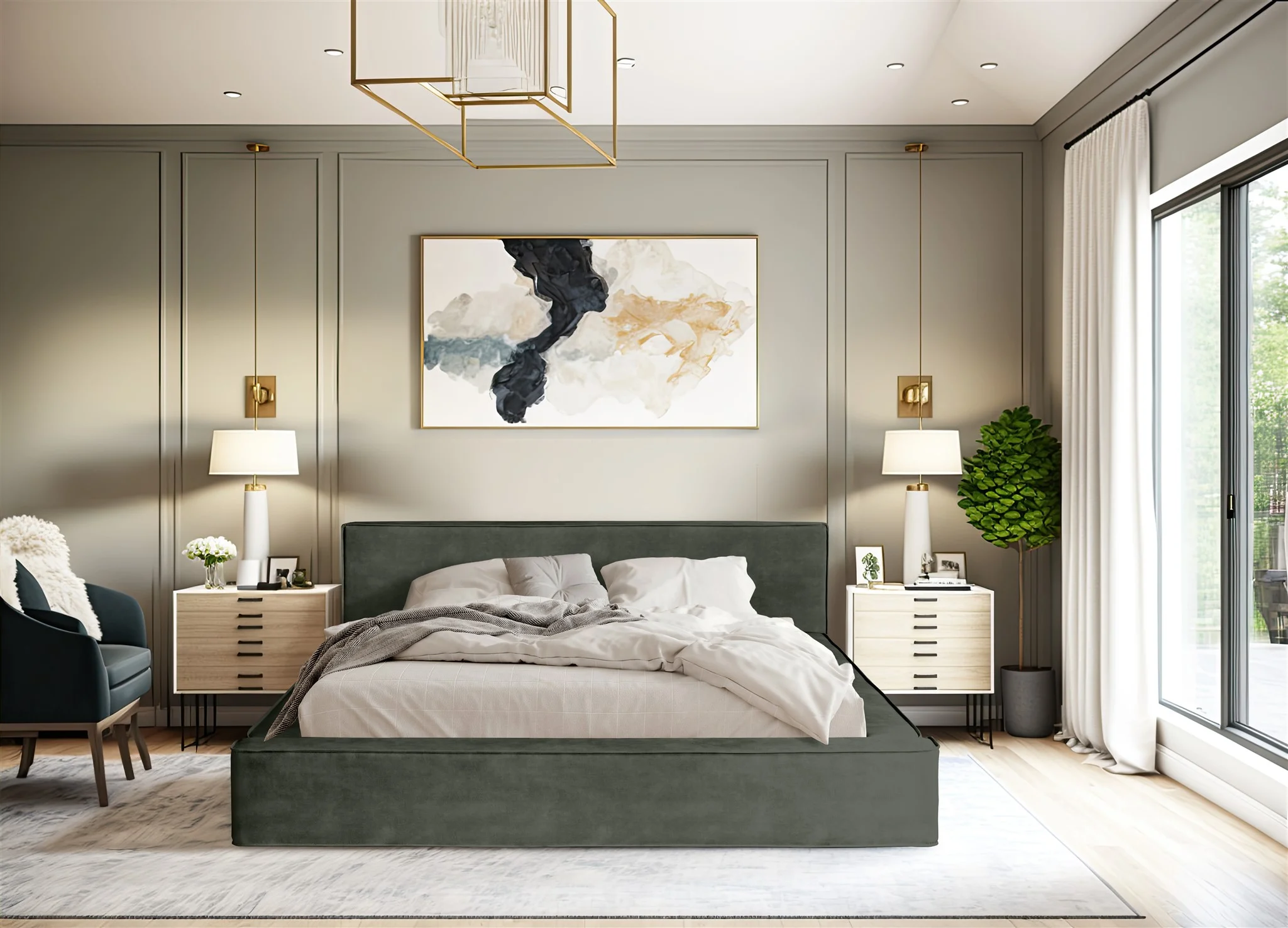 Polsterbett Doppelbett OMAHA 140x200cm in Stoff Macau Grün - Fun Möbel