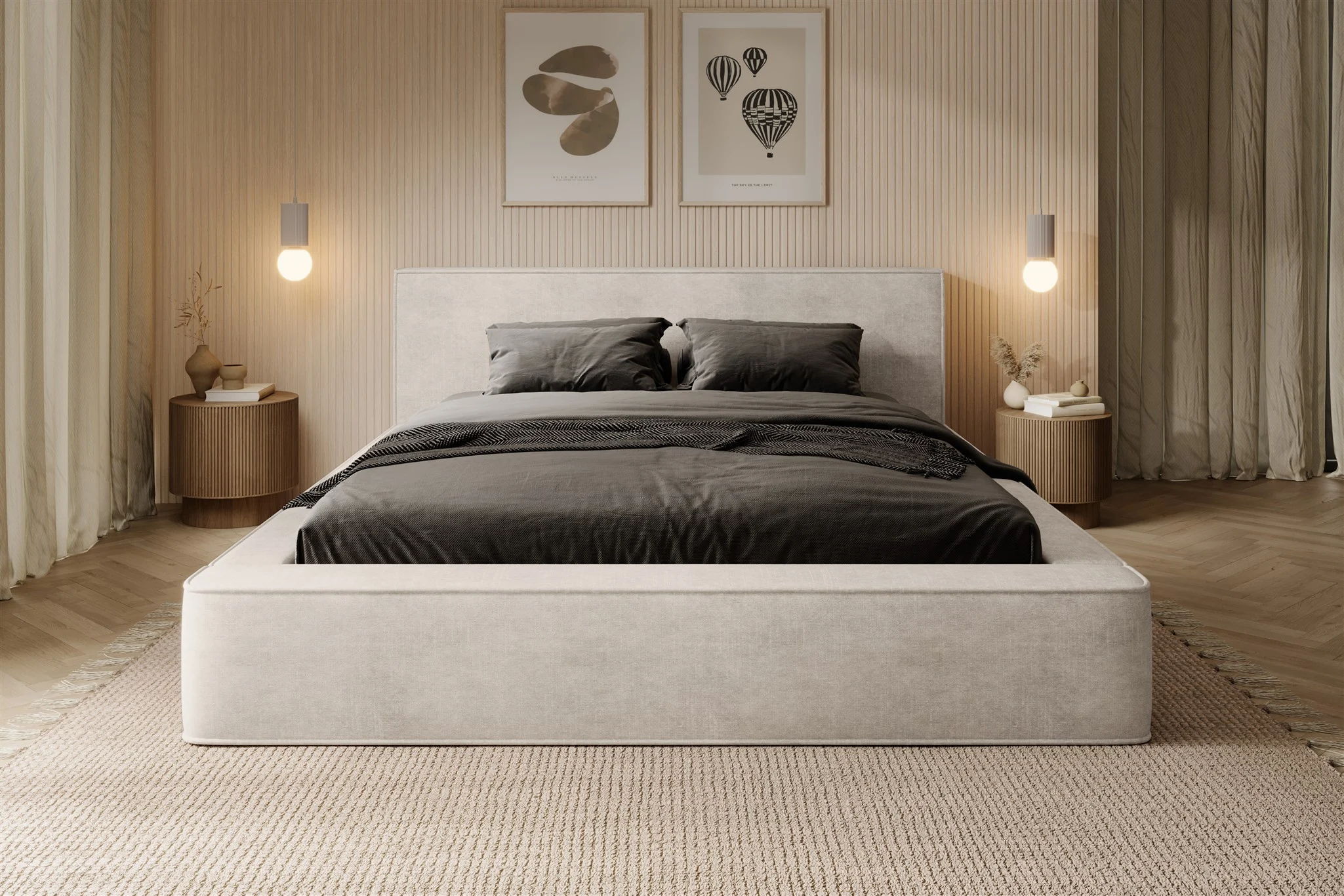 Polsterbett Bett OMAHA 140x200cm in Stoff Macau Pearl / Speed - Fun Möbel