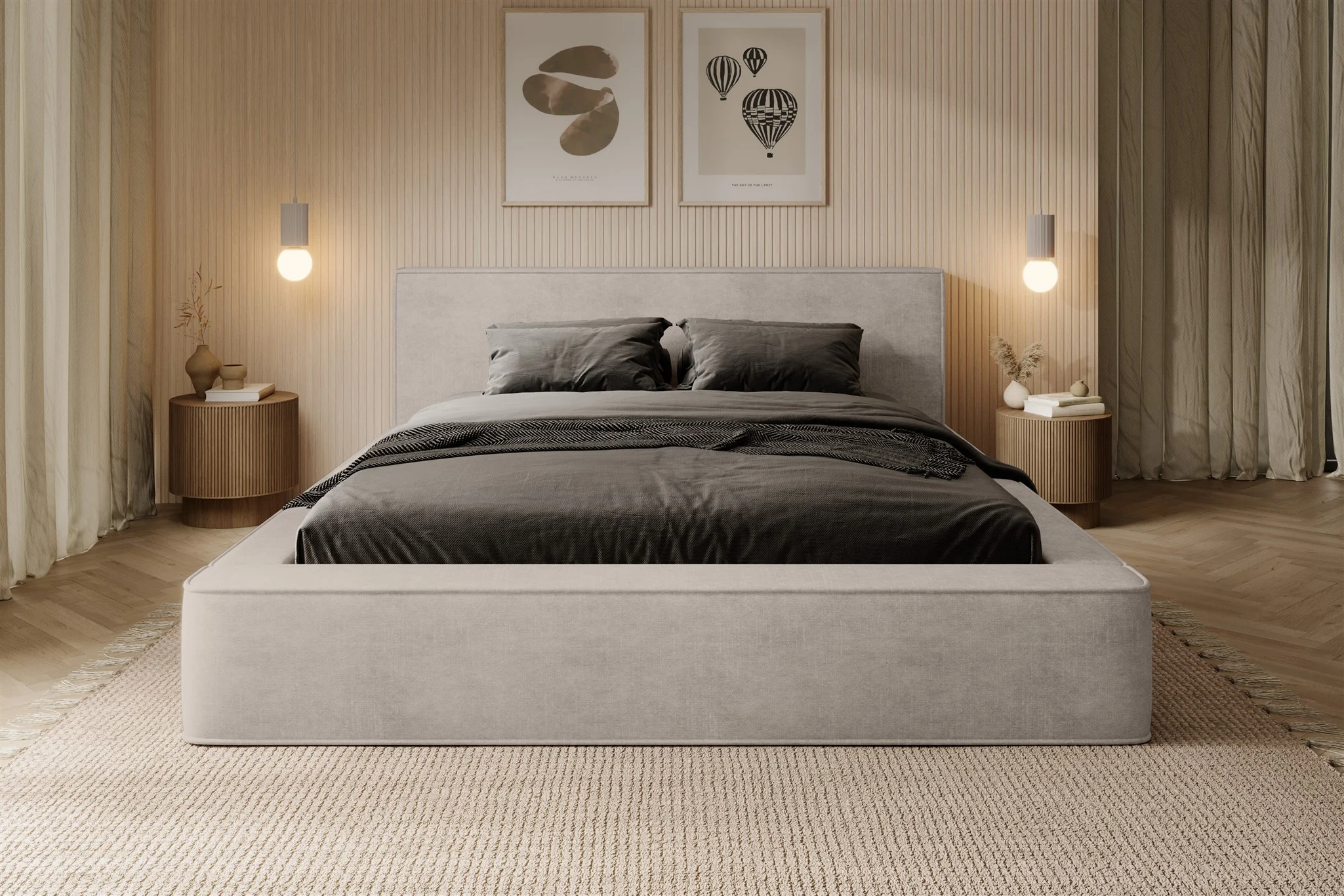 Polsterbett Bett OMAHA 160x200cm in Stoff Macau Sand / Speed - Fun Möbel