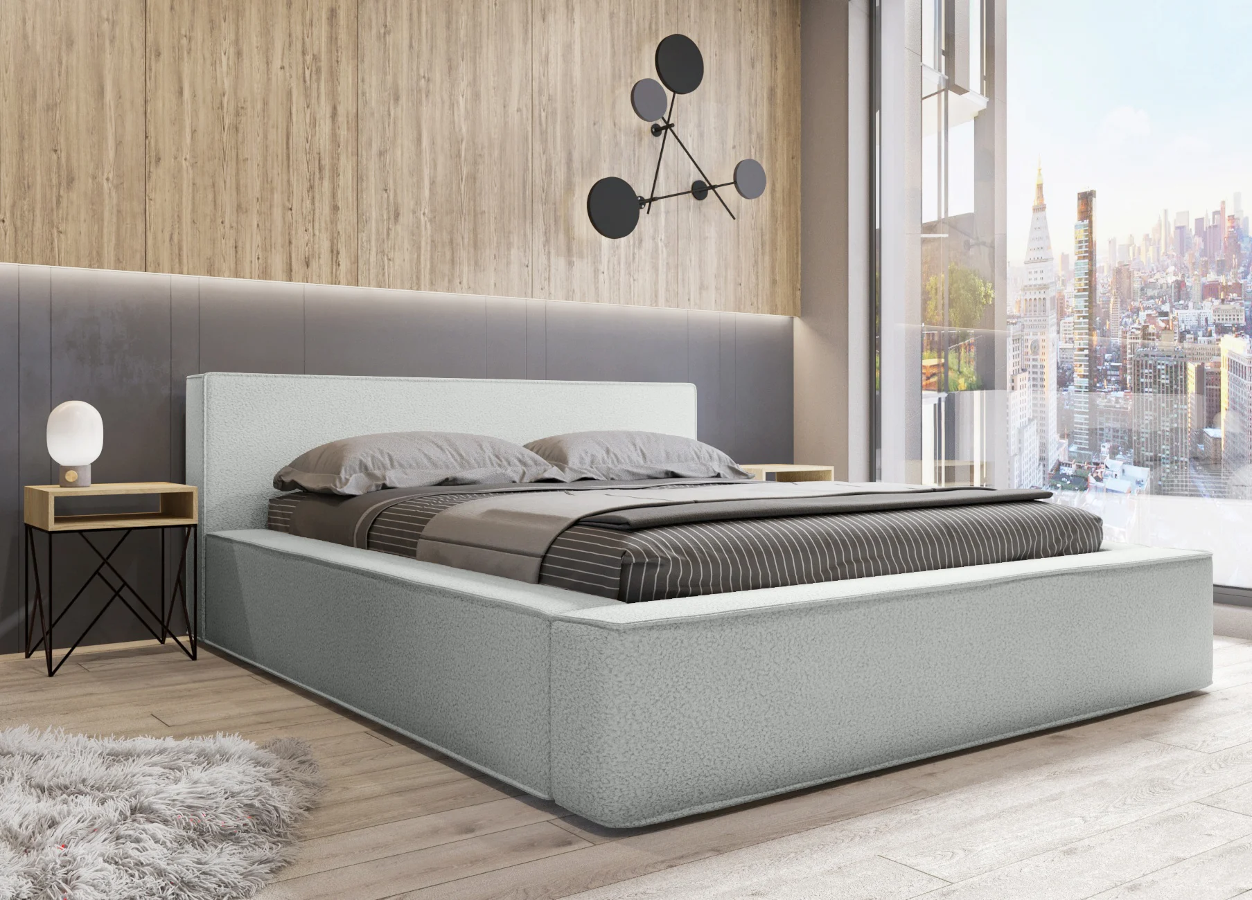 Polsterbett Doppelbett OMAHA 160x200cm in Stoff Now or Never Weiß - Fun Möbel