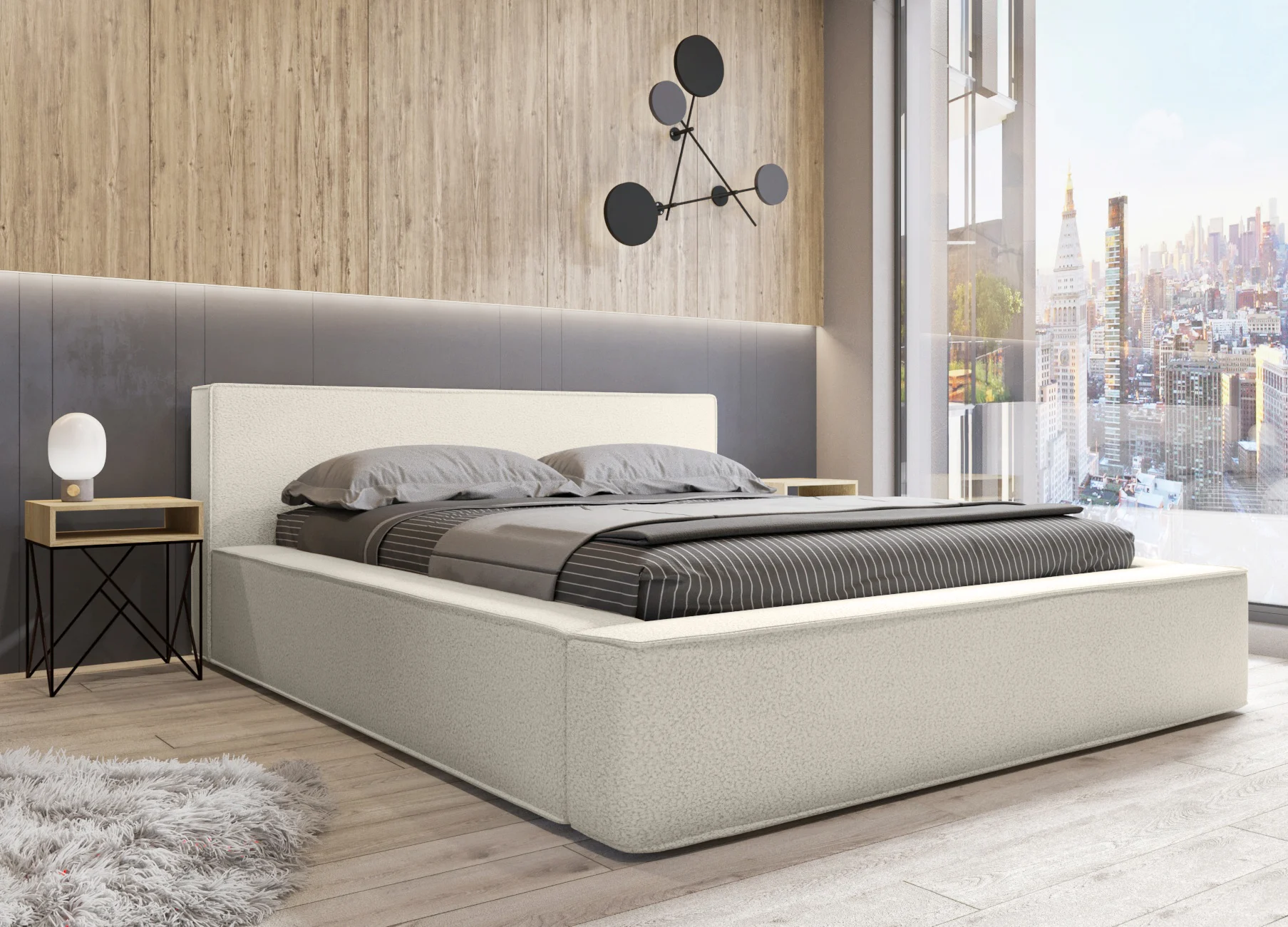 Polsterbett Doppelbett OMAHA 160x200cm in Stoff Now or Never Creme - Fun Möbel