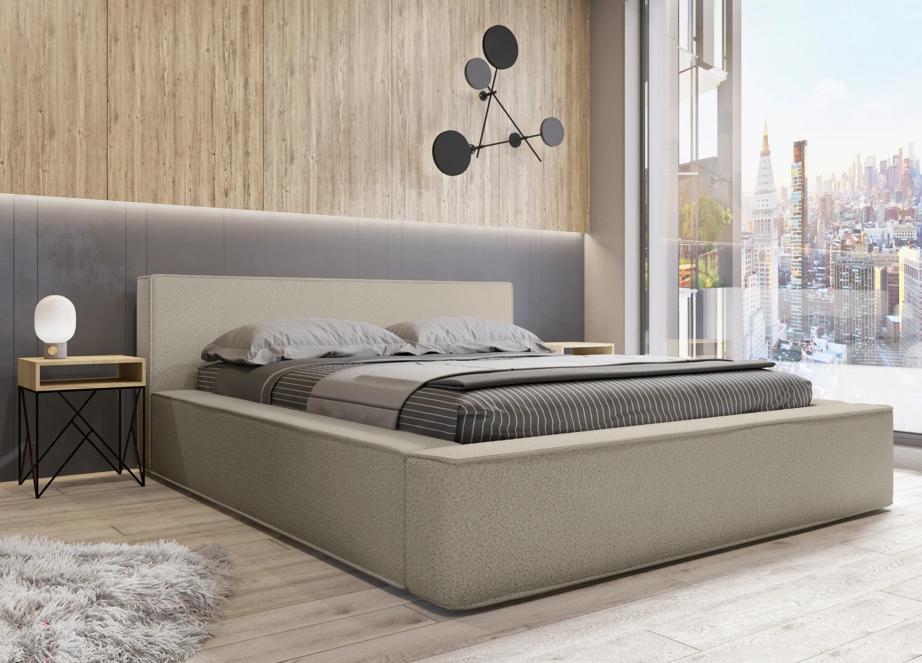 Polsterbett Doppelbett OMAHA 160x200cm in Stoff Now or Never Beige - Fun Möbel