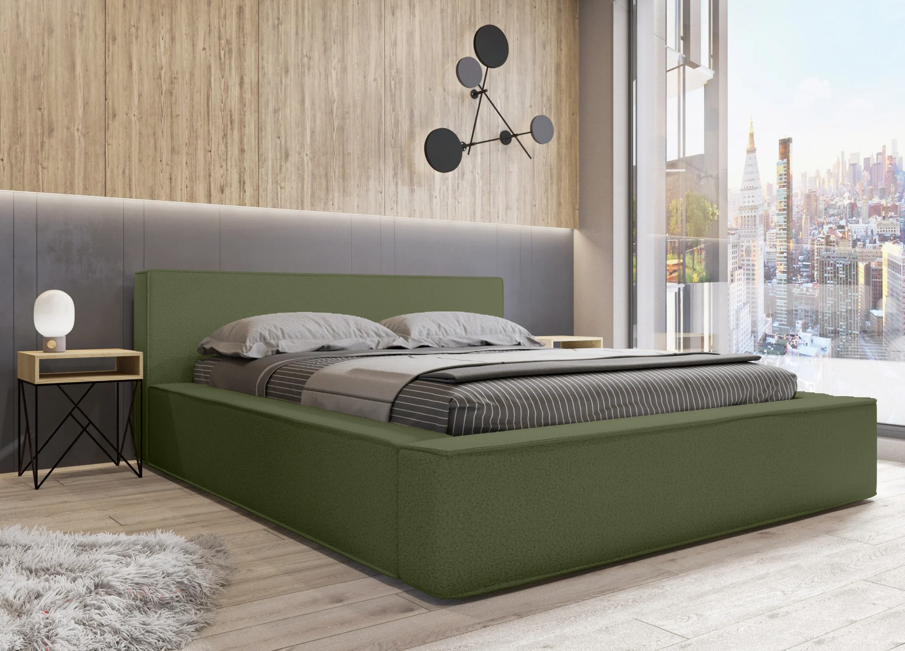 Polsterbett Doppelbett OMAHA 140x200cm in Stoff Now or Never Grün - Fun Möbel
