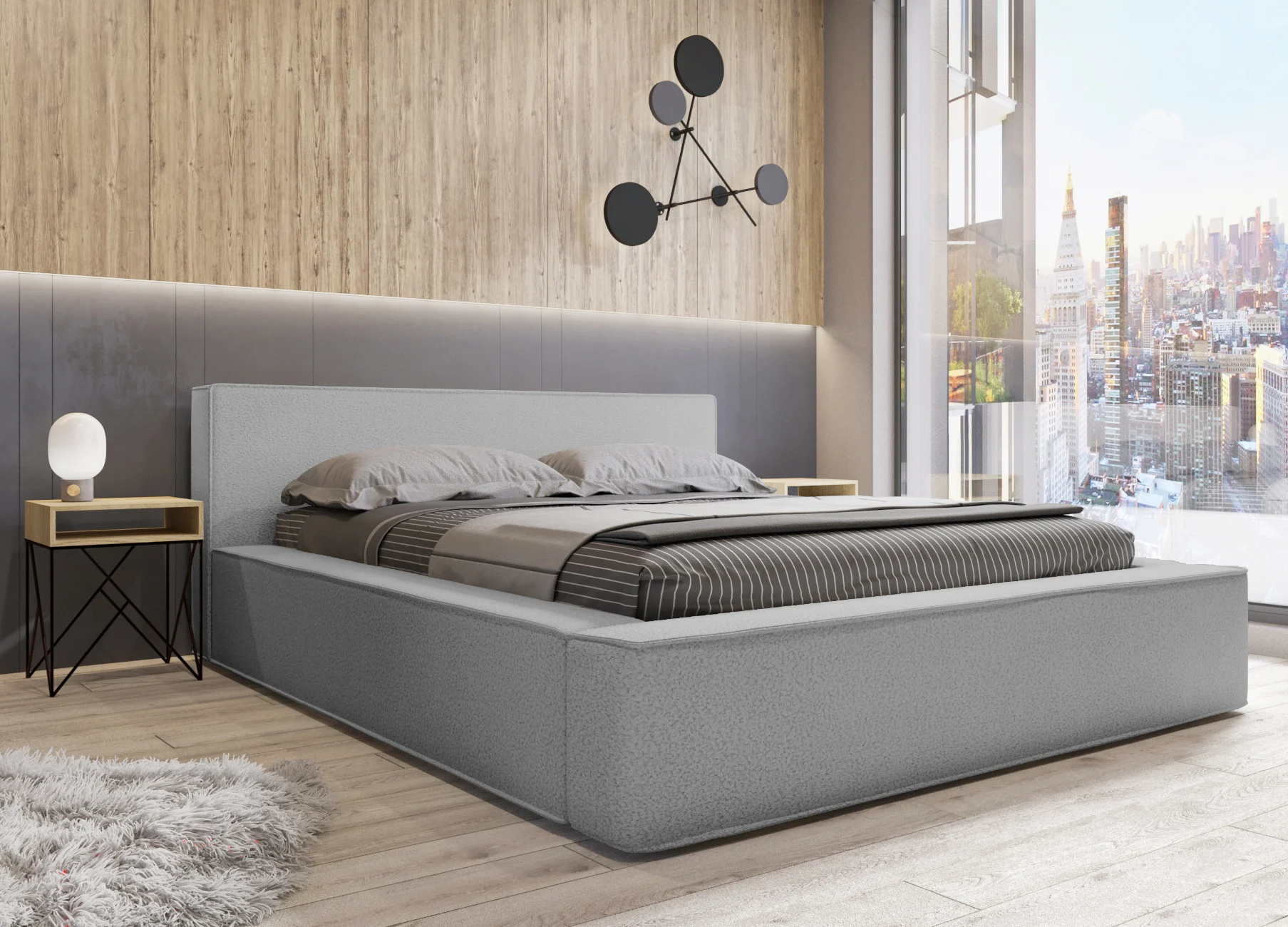 Polsterbett Doppelbett OMAHA 140x200cm in Stoff Now or Never Grau - Fun Möbel