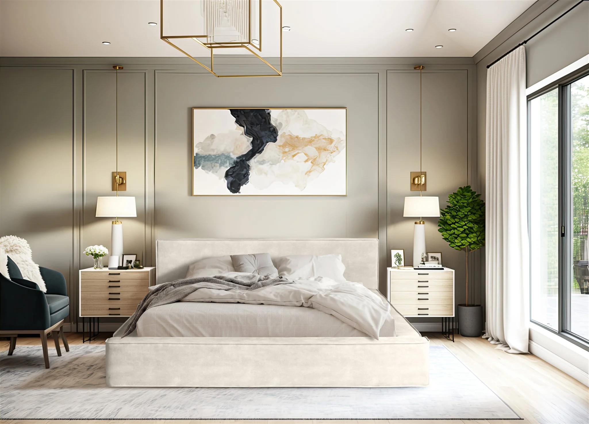 Polsterbett Doppelbett OMAHA 140x200cm in Stoff Macau Pearl - Fun Möbel