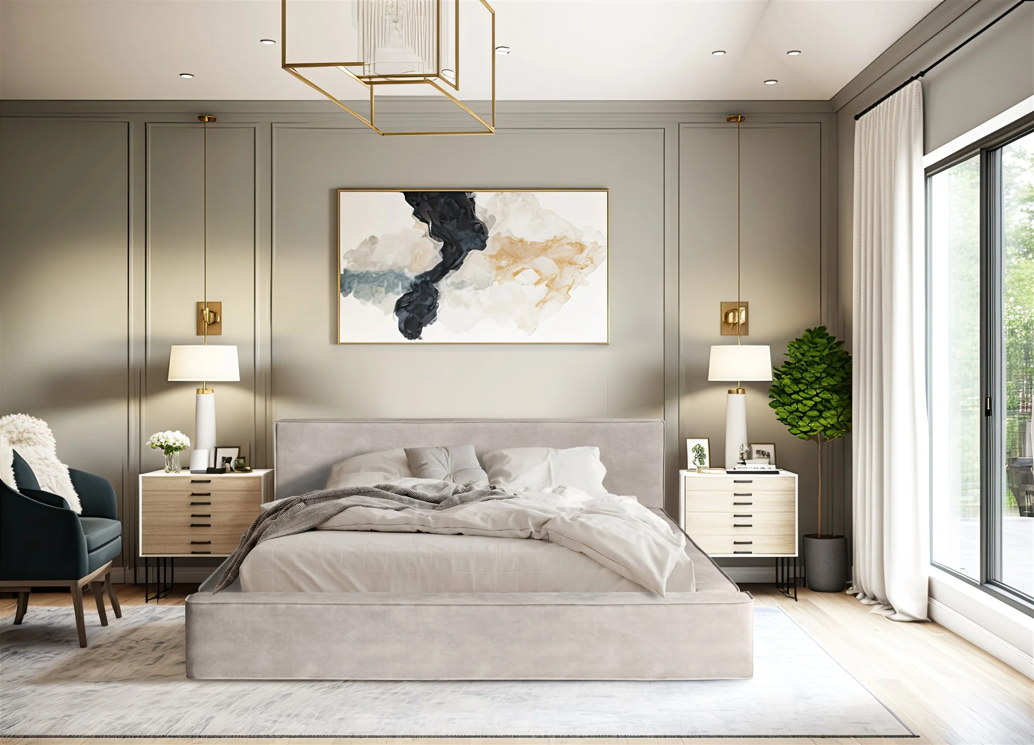 Polsterbett Doppelbett OMAHA 140x200cm in Stoff Macau Sand - Fun Möbel