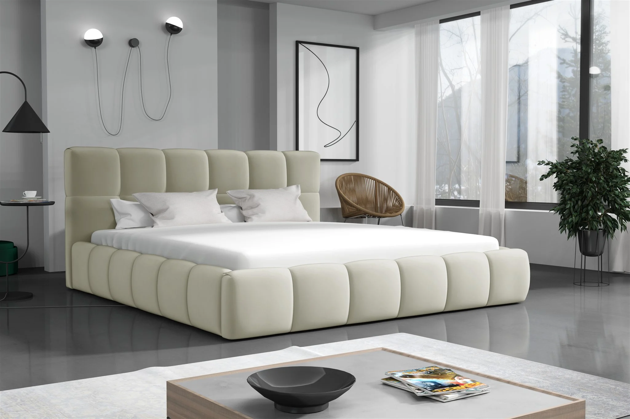 Polsterbett Doppelbett GIOTTO Komplettset 200x200cm Stoff Magic Velvet Hellbeige - Fun Möbel