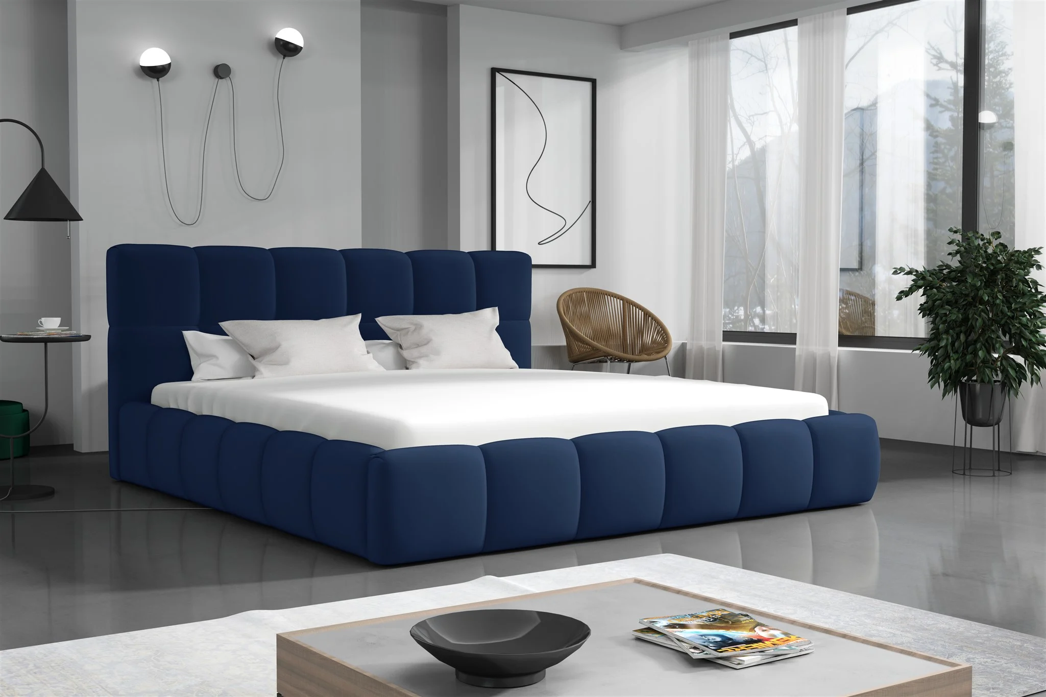 Polsterbett Doppelbett GIOTTO Komplettset 160x200cm Stoff Magic Velvet Dunkelblau - Fun Möbel