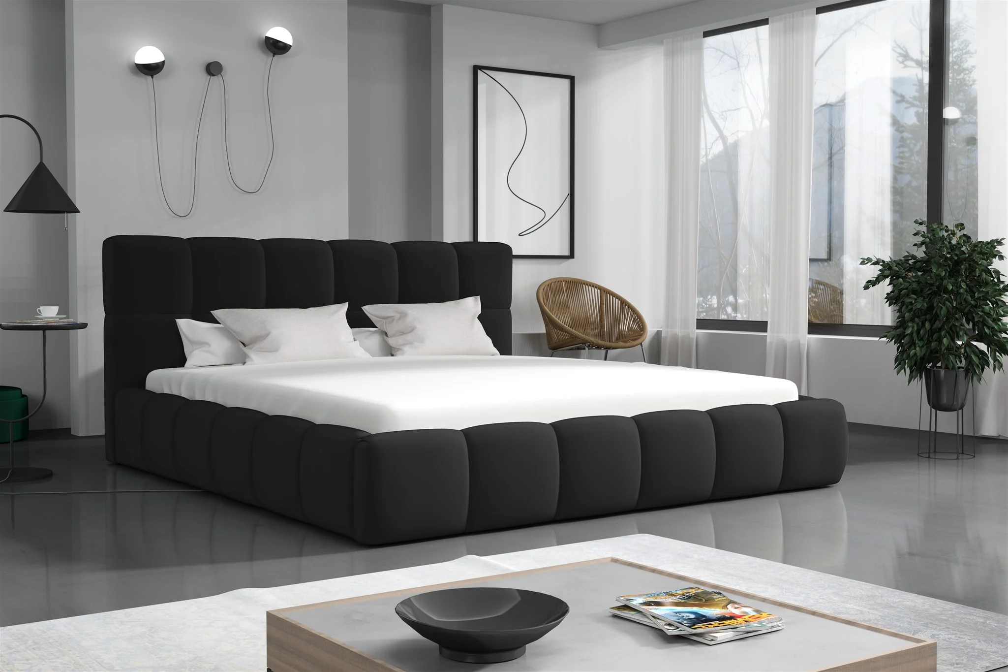 Polsterbett Doppelbett GIOTTO Komplettset 160x200cm Stoff Magic Velvet Schwarz - Fun Möbel