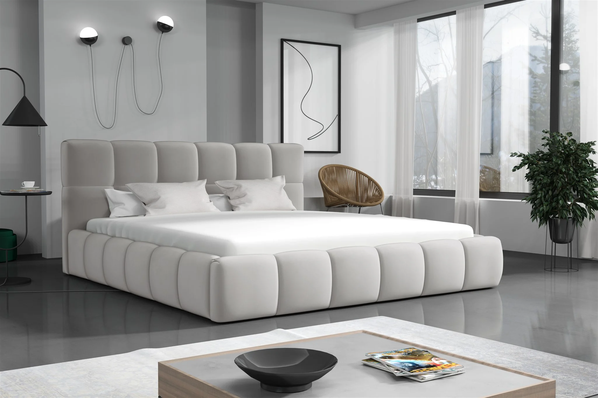 Polsterbett Doppelbett GIOTTO Komplettset 140x200cm Stoff Magic Velvet Hellgrau - Fun Möbel