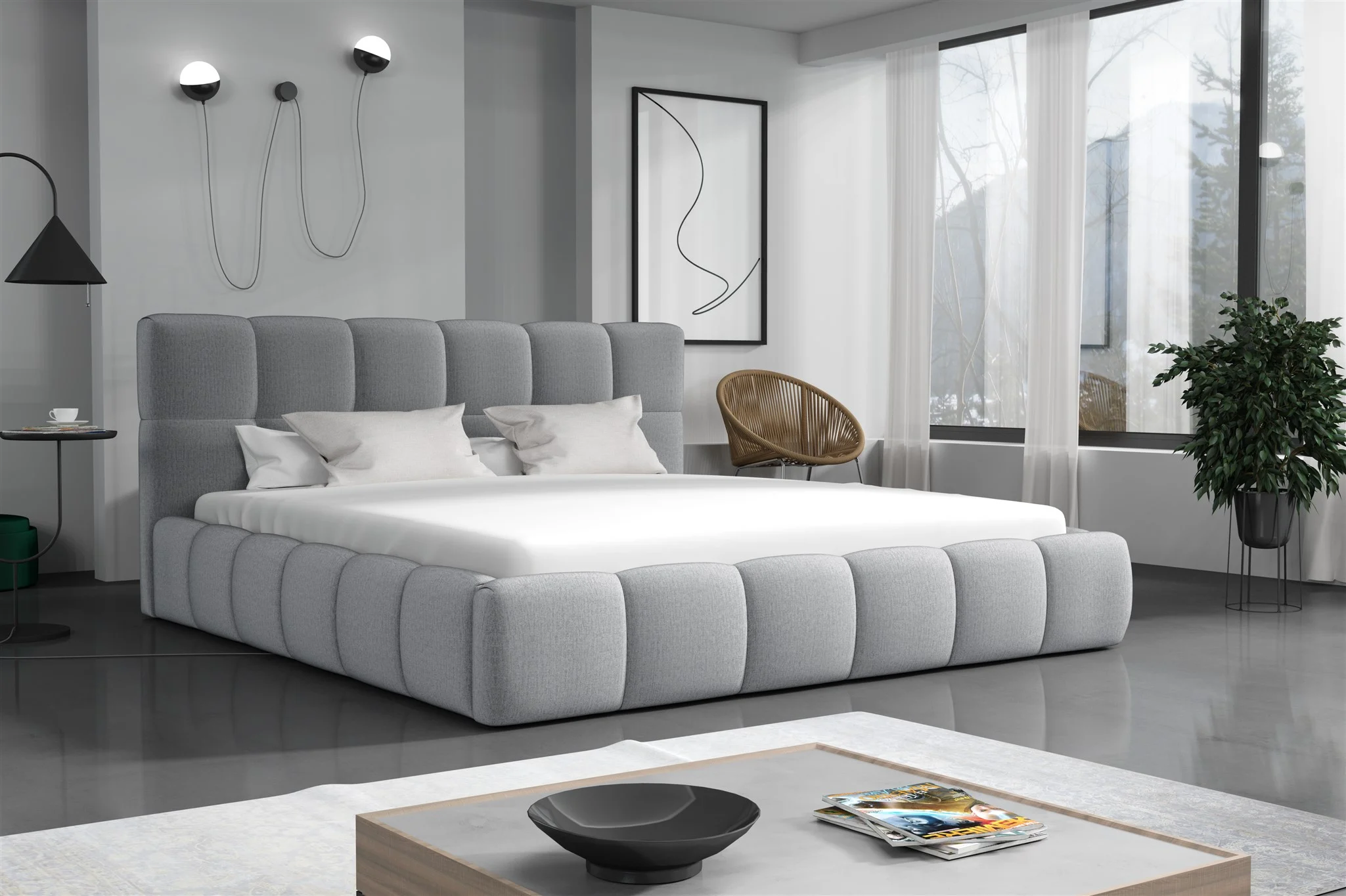 Polsterbett Doppelbett GIOTTO Komplettset 140x200cm Stoff Monolith Grau - Fun Möbel