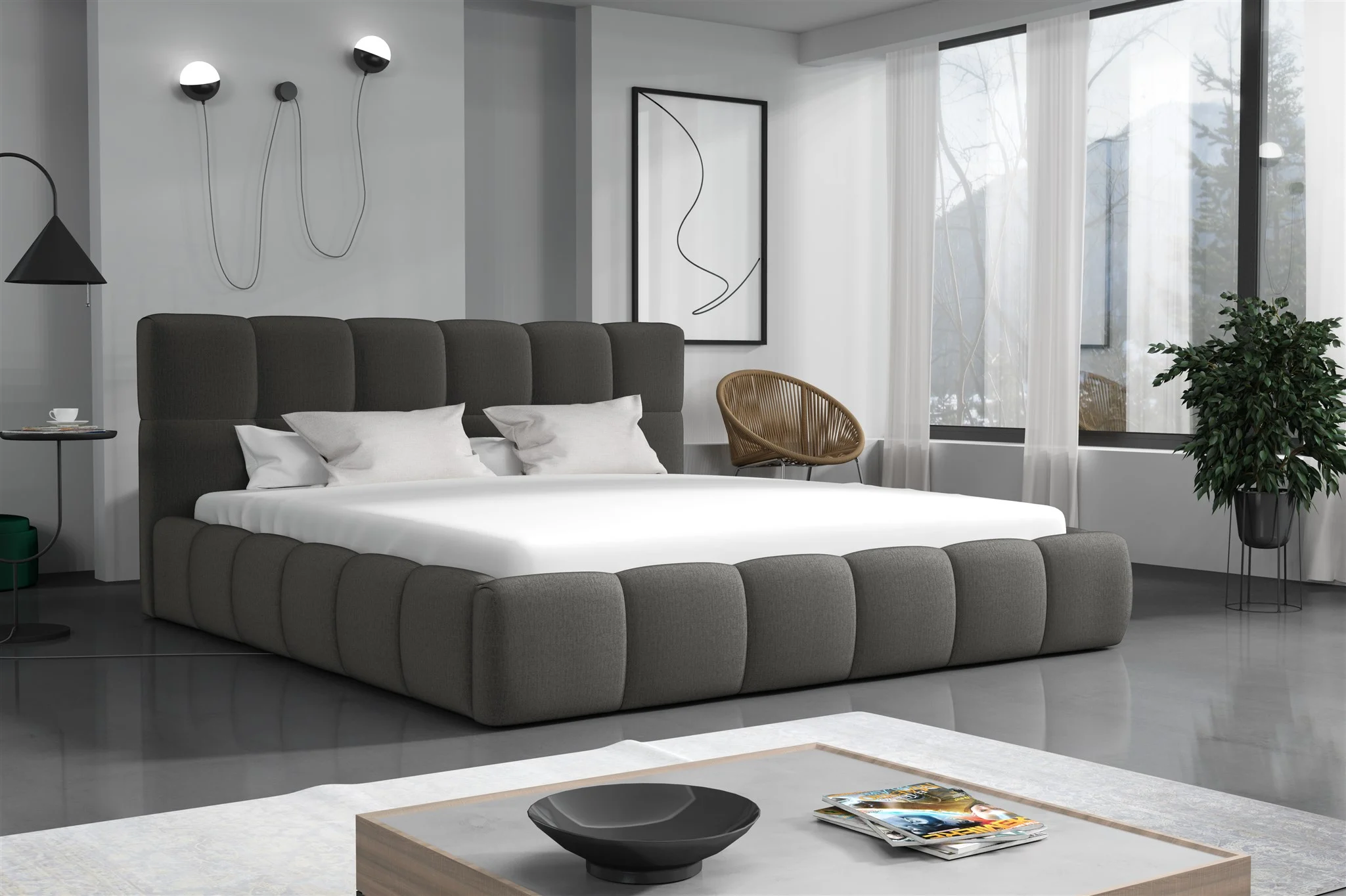Polsterbett Doppelbett GIOTTO Komplettset 180x200cm Stoff Monolith Dunkelgrau - Fun Möbel