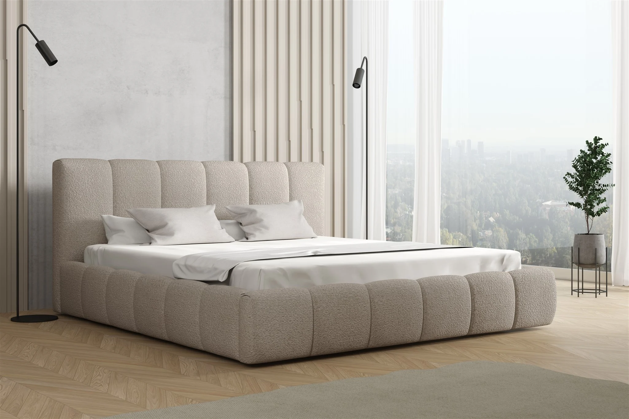 Polsterbett Doppelbett GIULIA 140x200cm Stoff Freya Cappuccino - Fun Möbel