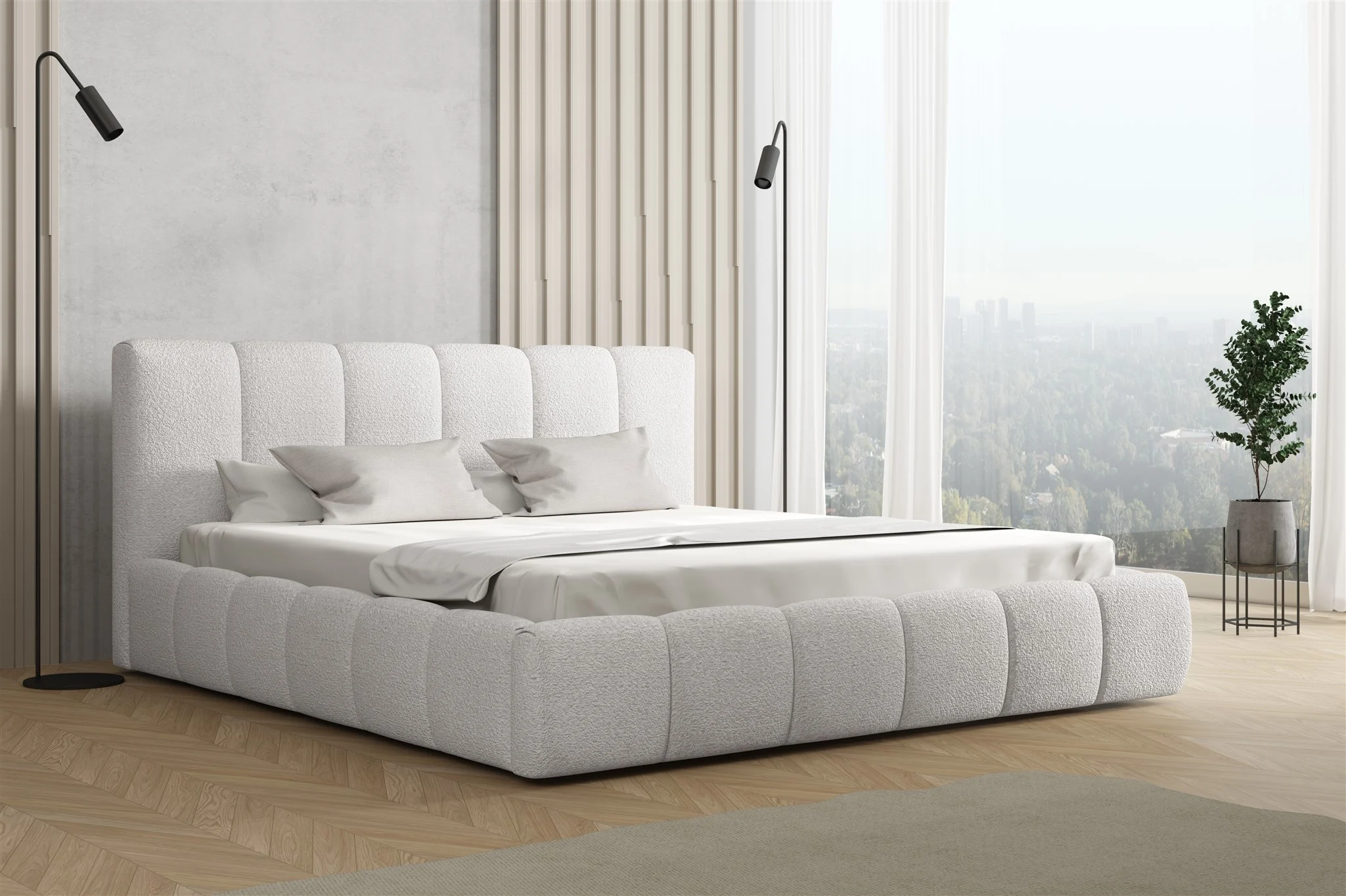 Polsterbett Doppelbett GIULIA 160x200cm Stoff Freya Altweiß - Fun Möbel