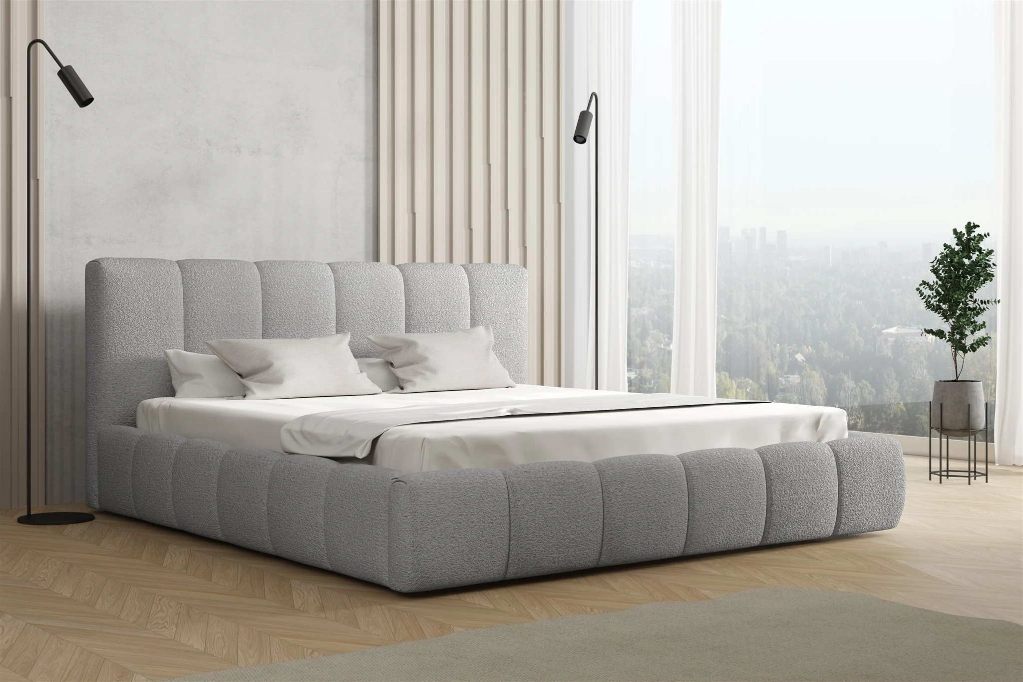 Polsterbett Doppelbett GIULIA 140x200cm Stoff Freya Silbergrau - Fun Möbel