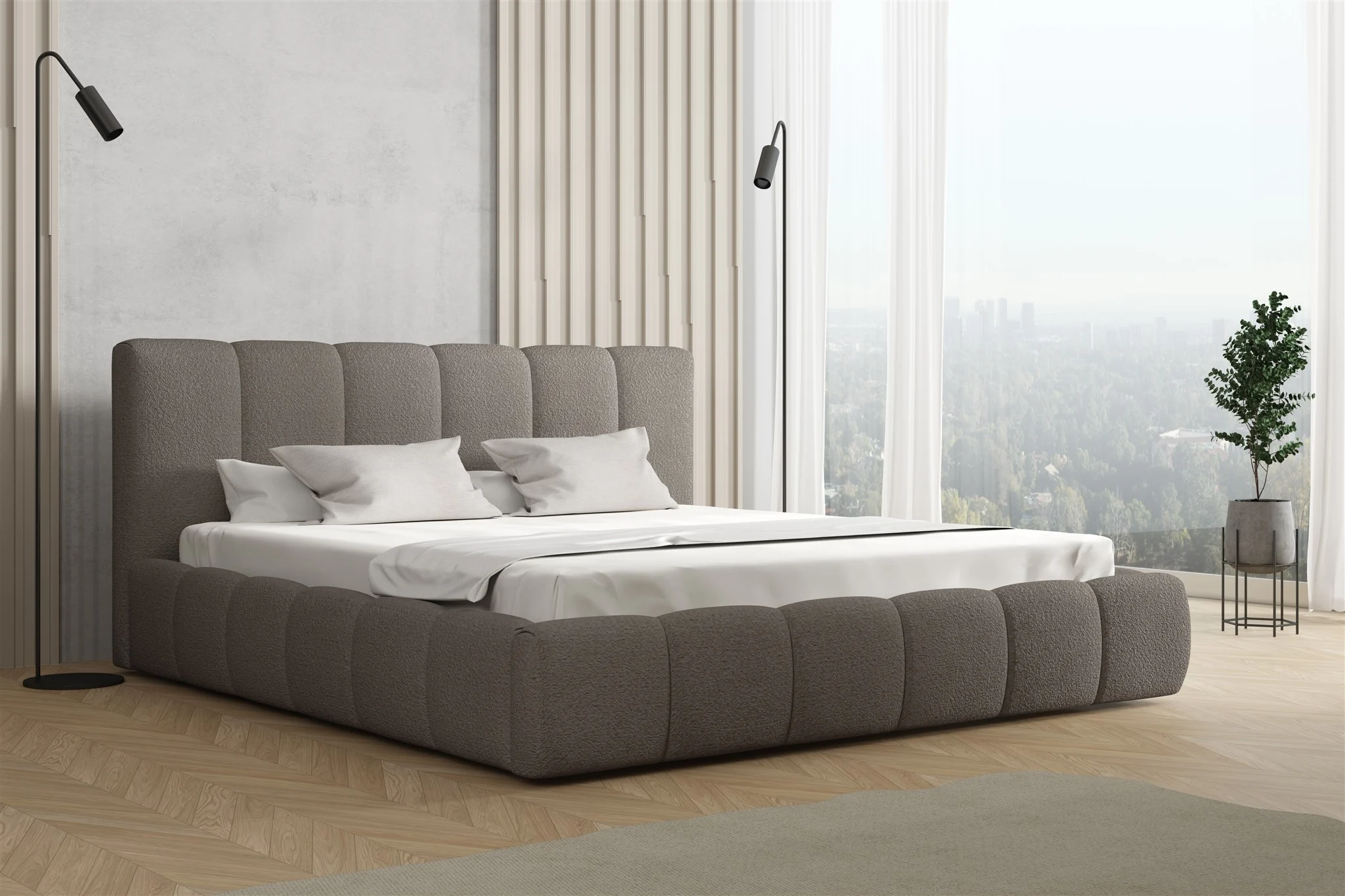 Polsterbett Doppelbett GIULIA 140x200cm Stoff Freya Grau - Fun Möbel