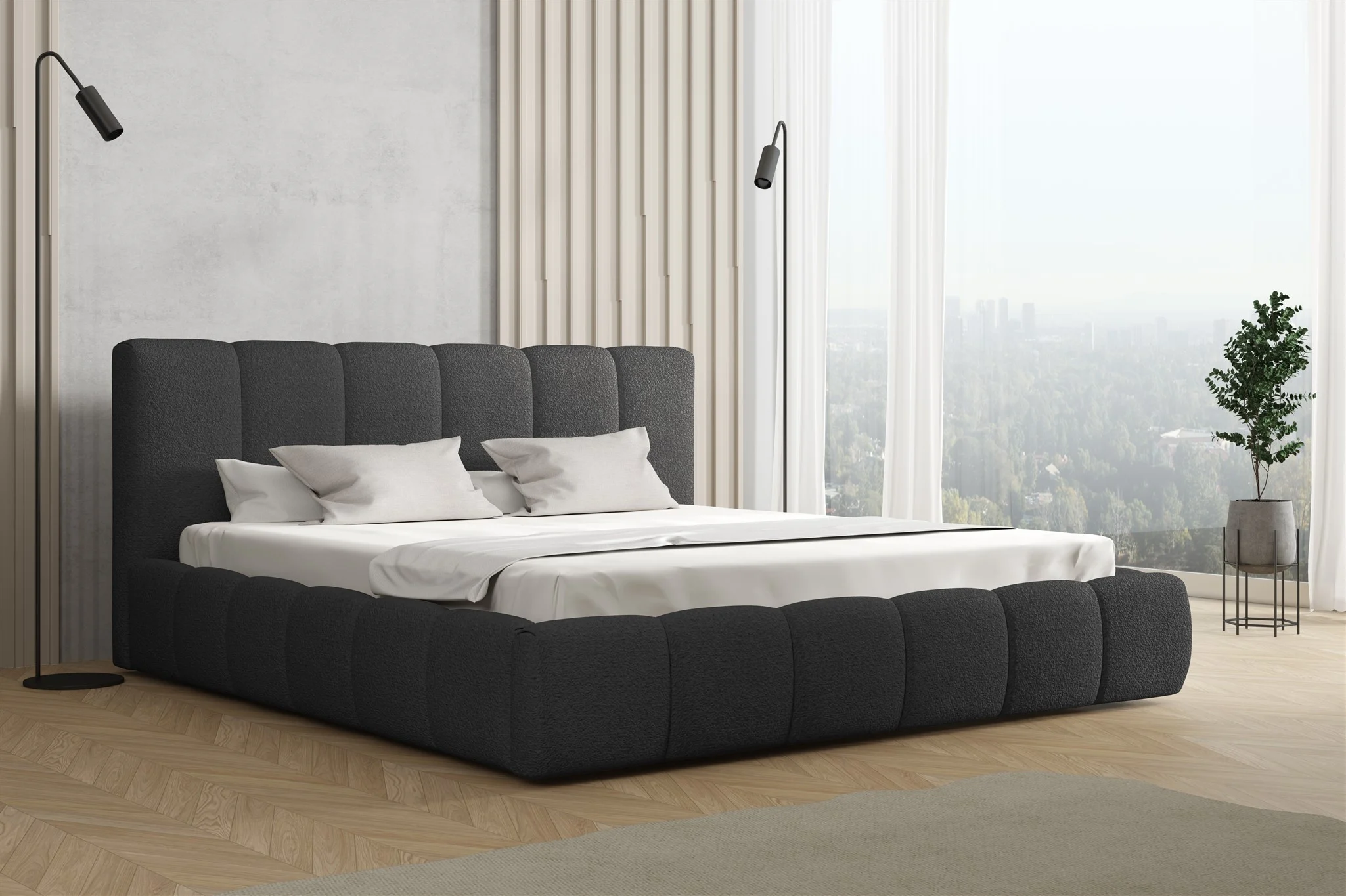 Polsterbett Doppelbett GIULIA 180x200cm Stoff Freya Grafit - Fun Möbel