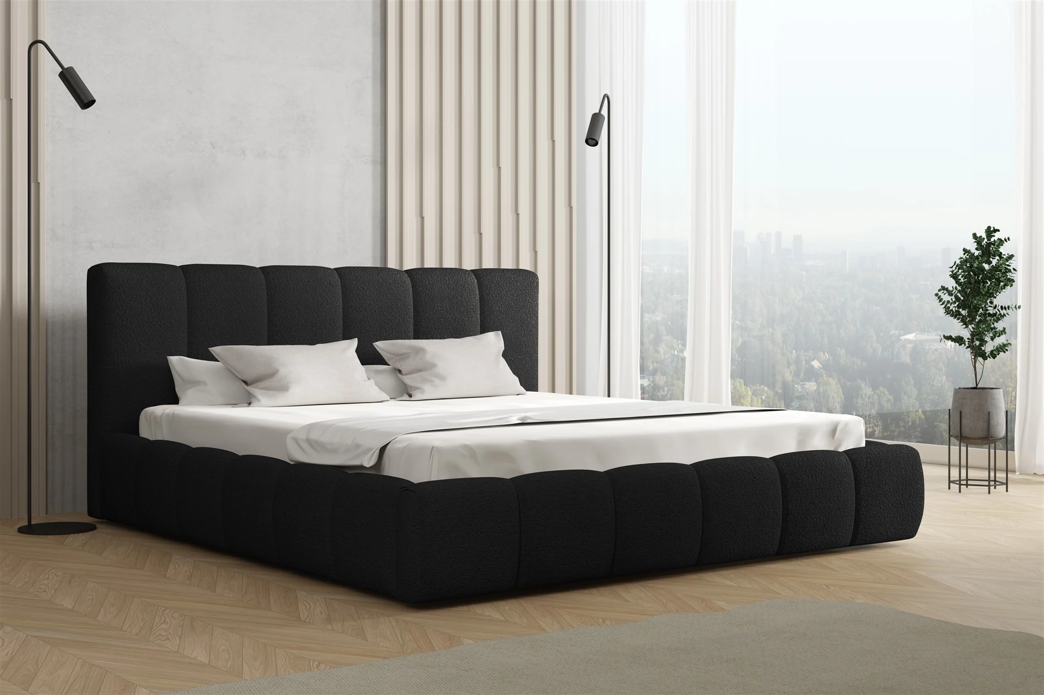 Polsterbett Doppelbett GIULIA 140x200cm Stoff Freya Schwarz - Fun Möbel
