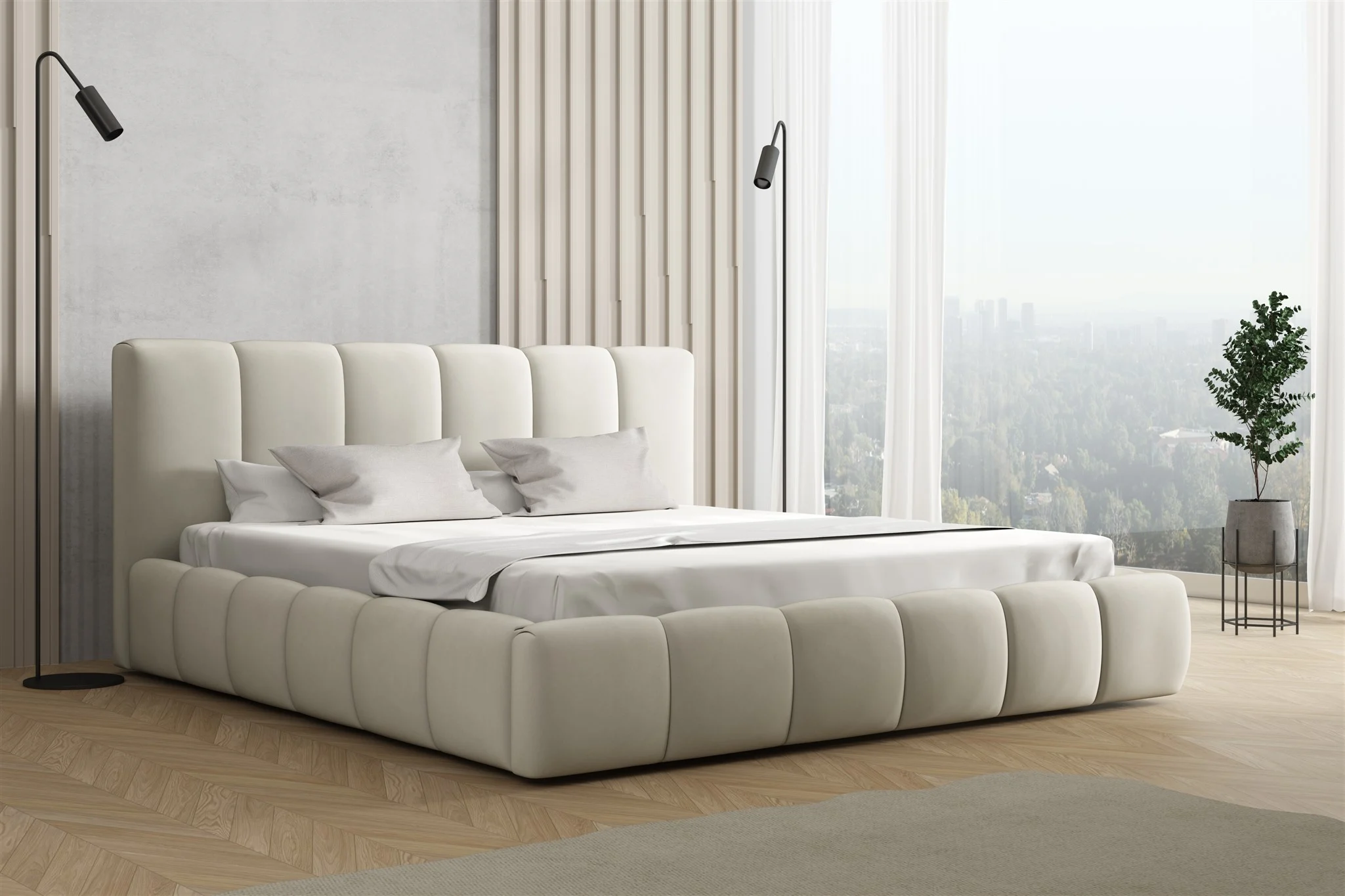 Polsterbett Doppelbett GIULIA 180x200cm Stoff Magic Velvet Beige - Fun Möbel