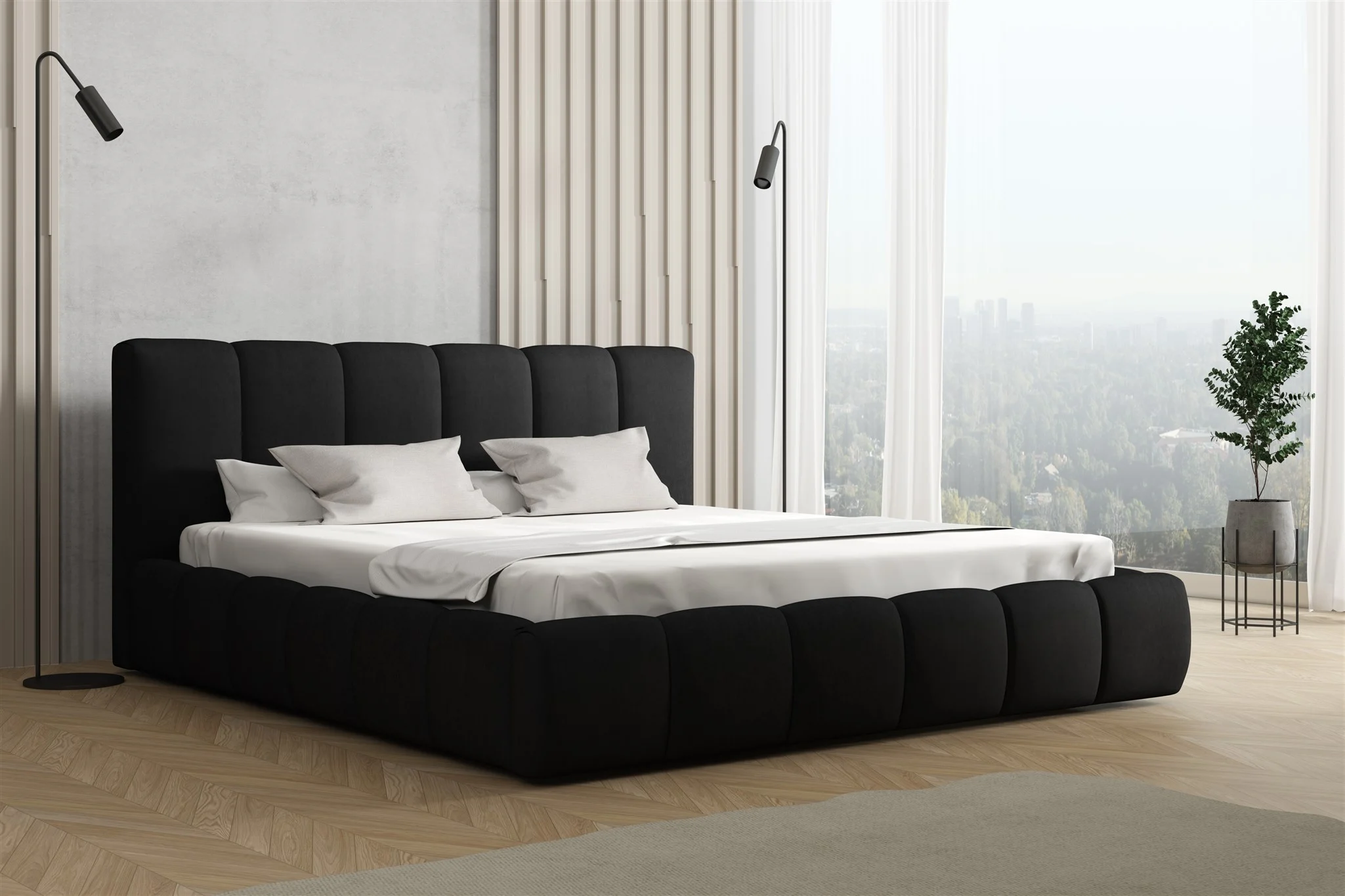 Polsterbett Doppelbett GIULIA 160x200cm Stoff Magic Velvet Schwarz - Fun Möbel