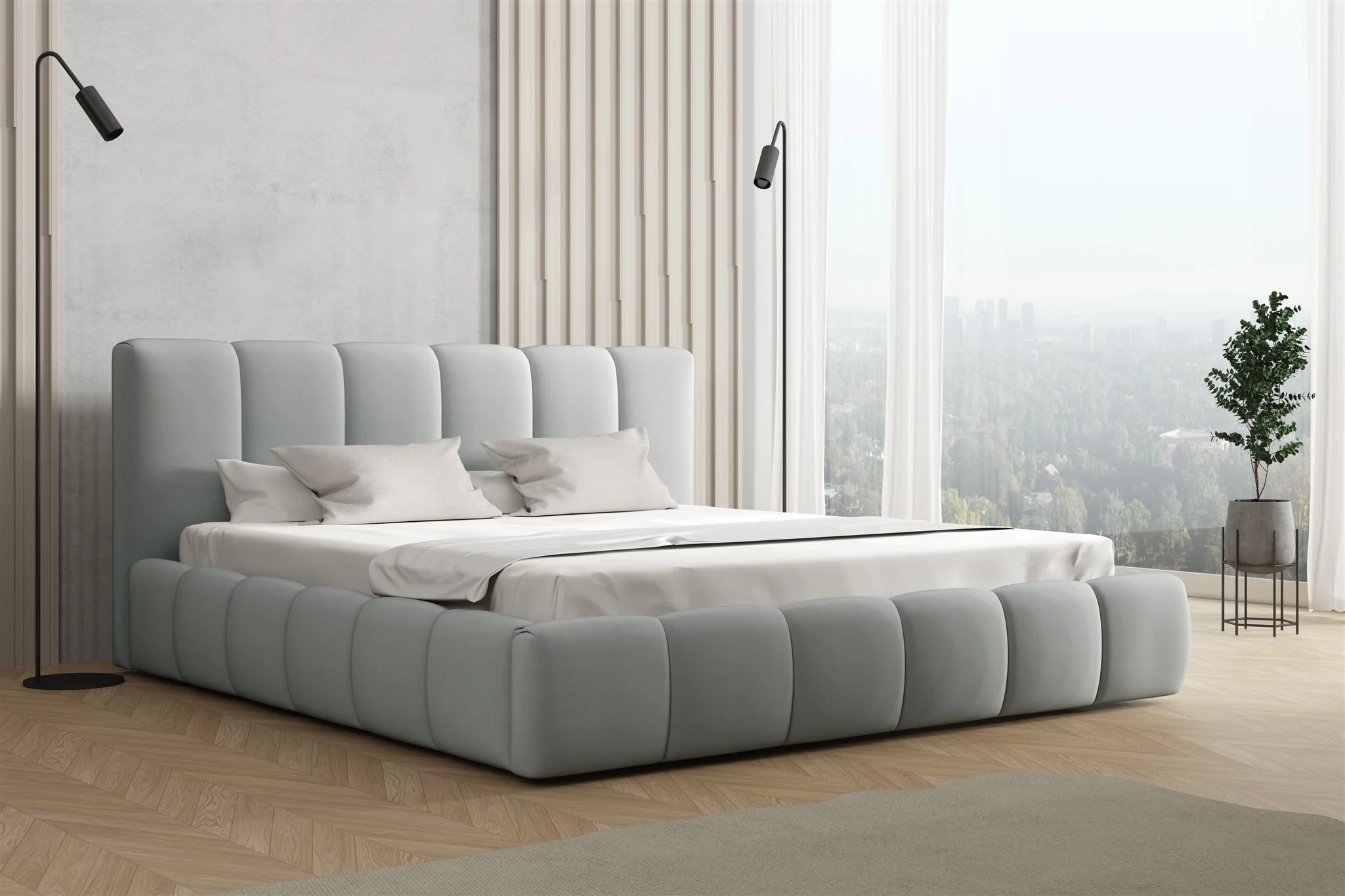 Polsterbett Doppelbett GIULIA 180x200cm Stoff Magic Velvet Hellgrau - Fun Möbel