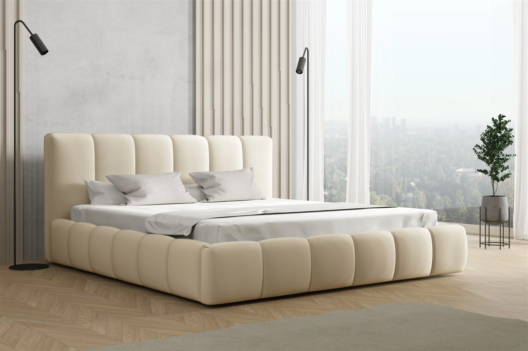 Polsterbett Doppelbett GIULIA 140x200cm Stoff Magic Velvet Creme - Fun Möbel