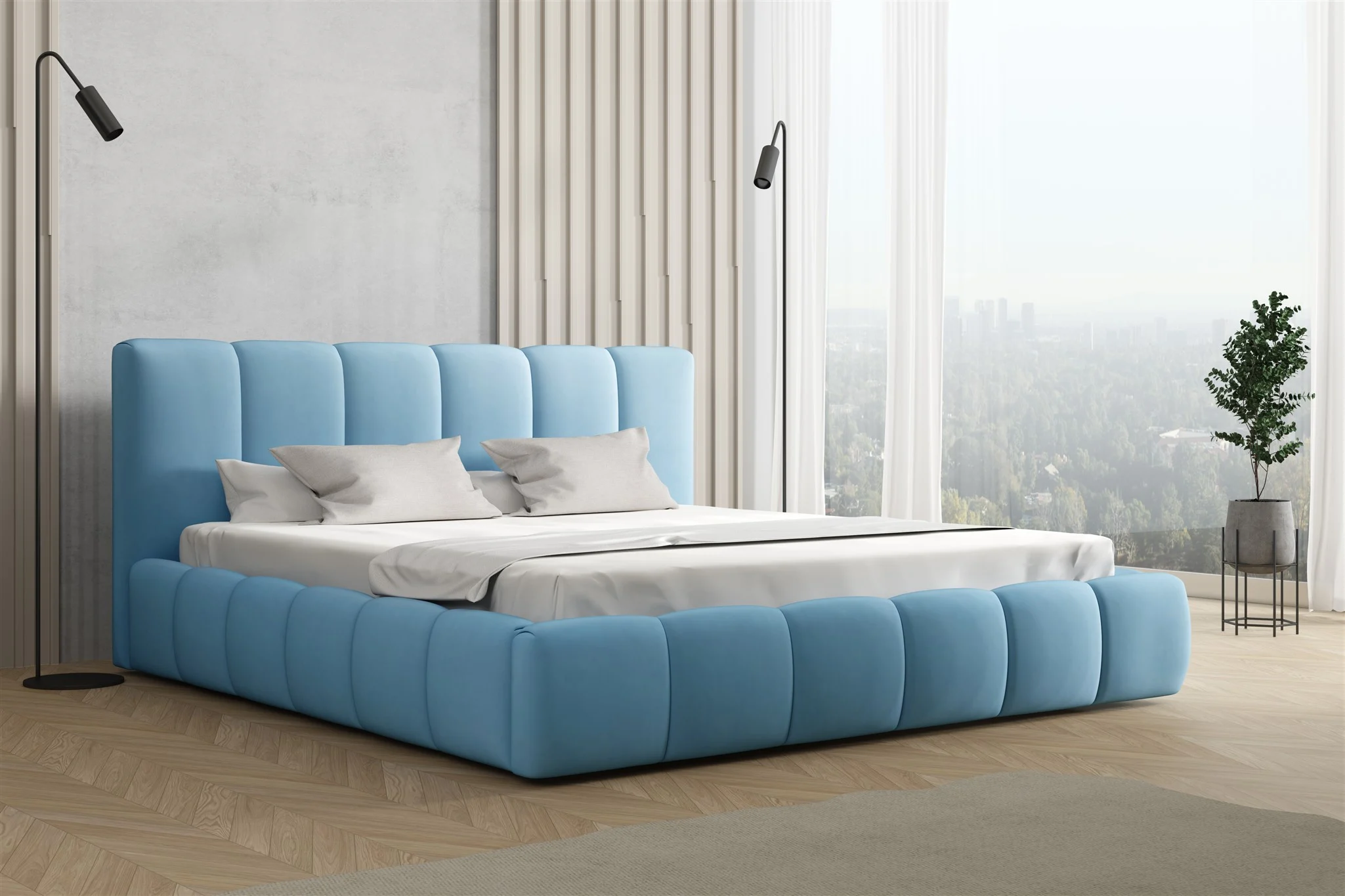 Polsterbett Doppelbett GIULIA 180x200cm Stoff Magic Velvet Sky - Fun Möbel