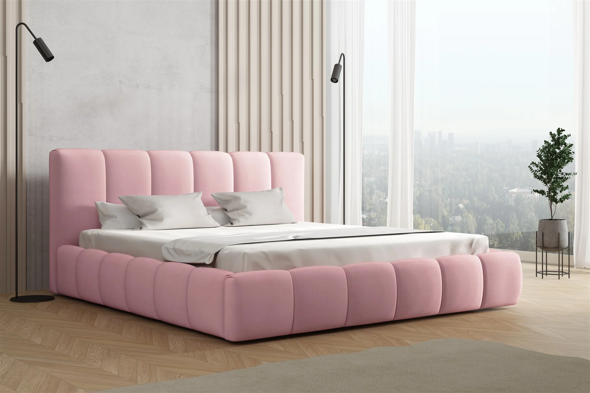 Polsterbett Doppelbett GIULIA 160x200cm Stoff Magic Velvet Rosa - Fun Möbel