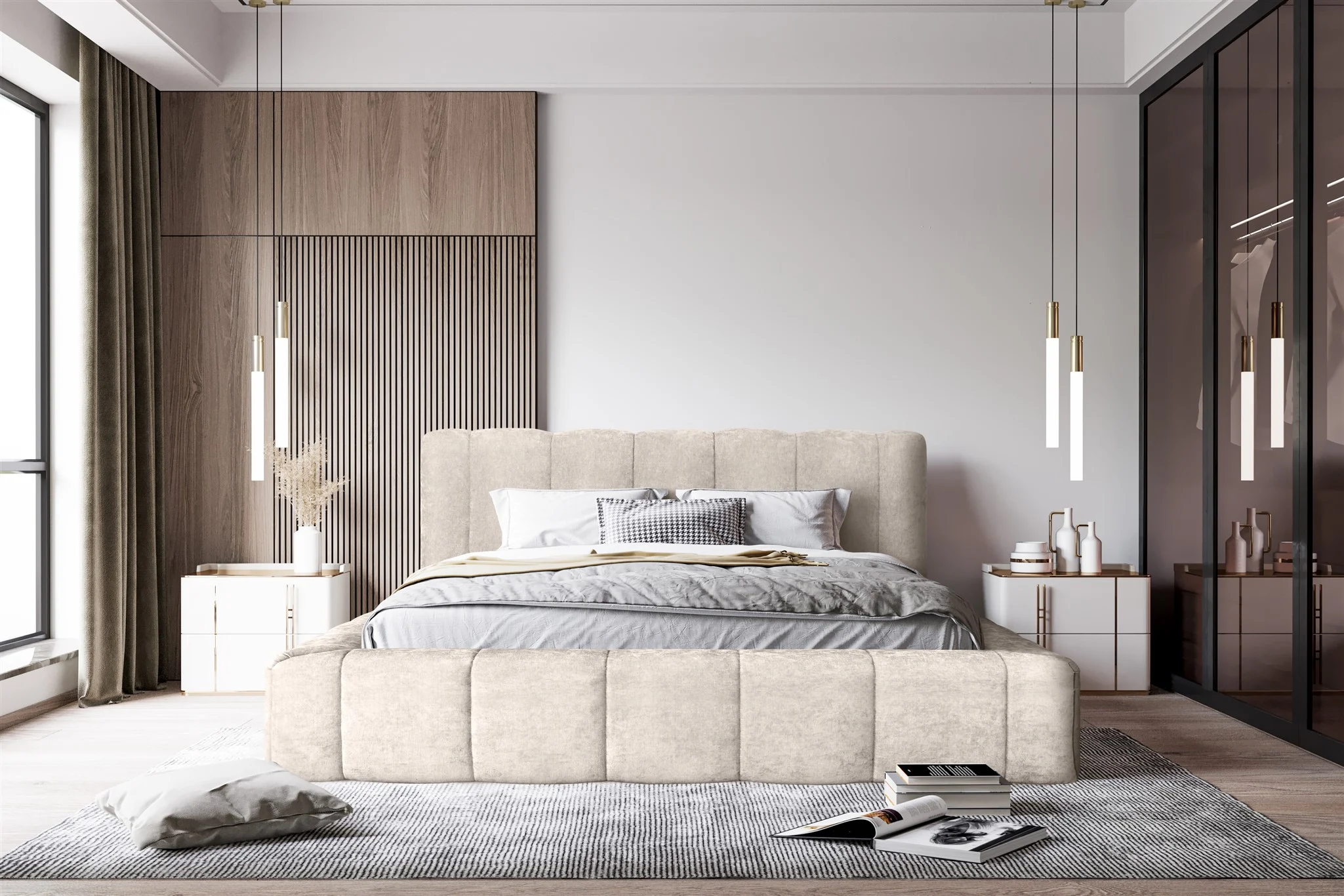 Polsterbett Doppelbett HAILEY 140x200cm Komplettset in Stoff Sometimes Creme - Fun Möbel