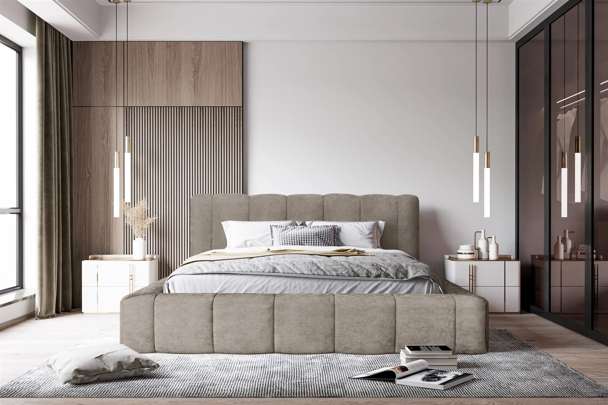 Polsterbett Doppelbett HAILEY 180x200cm Komplettset in Stoff Sometimes Dunkelbeige - Fun Möbel