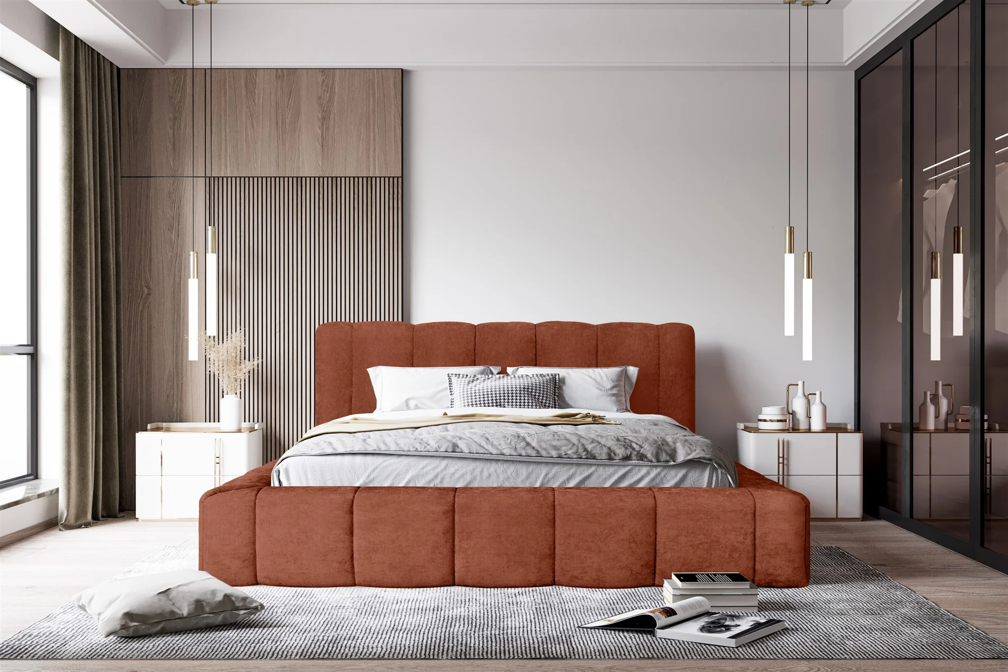 Polsterbett Doppelbett HAILEY 140x200cm Komplettset in Stoff Sometimes Rostbraun - Fun Möbel