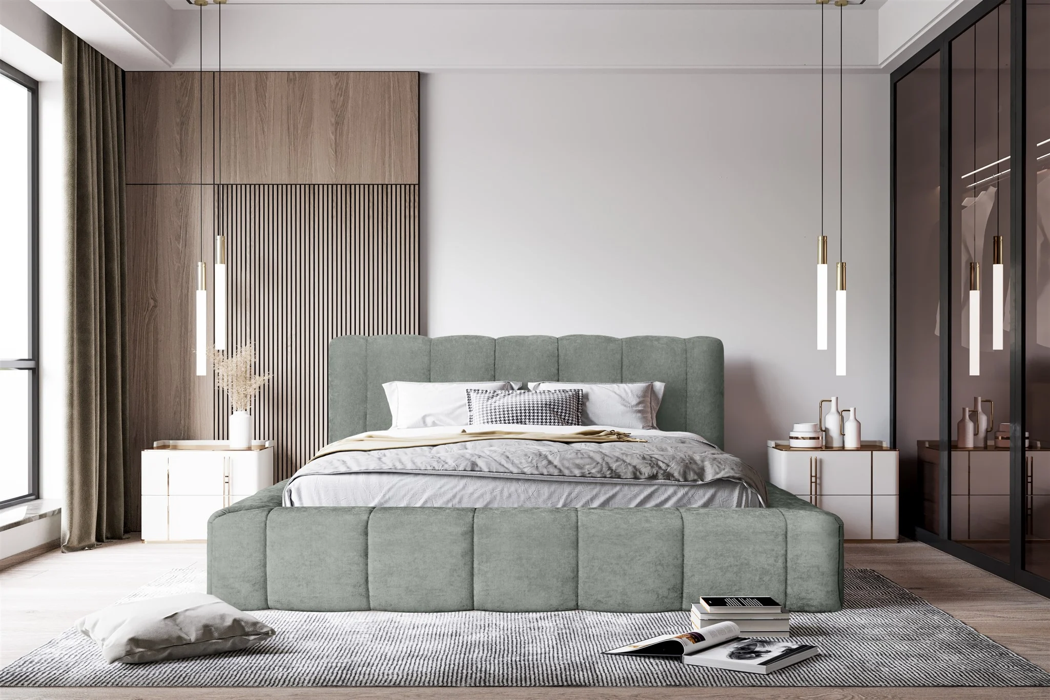 Polsterbett Doppelbett HAILEY 140x200cm Komplettset in Stoff Sometimes Grau - Fun Möbel