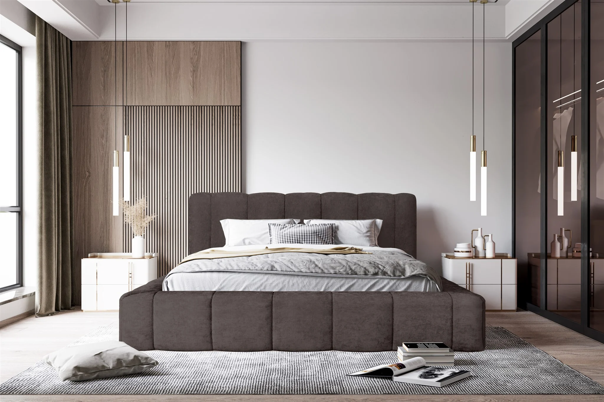 Polsterbett Doppelbett HAILEY 140x200cm Komplettset in Stoff Sometimes Anthrazit - Fun Möbel