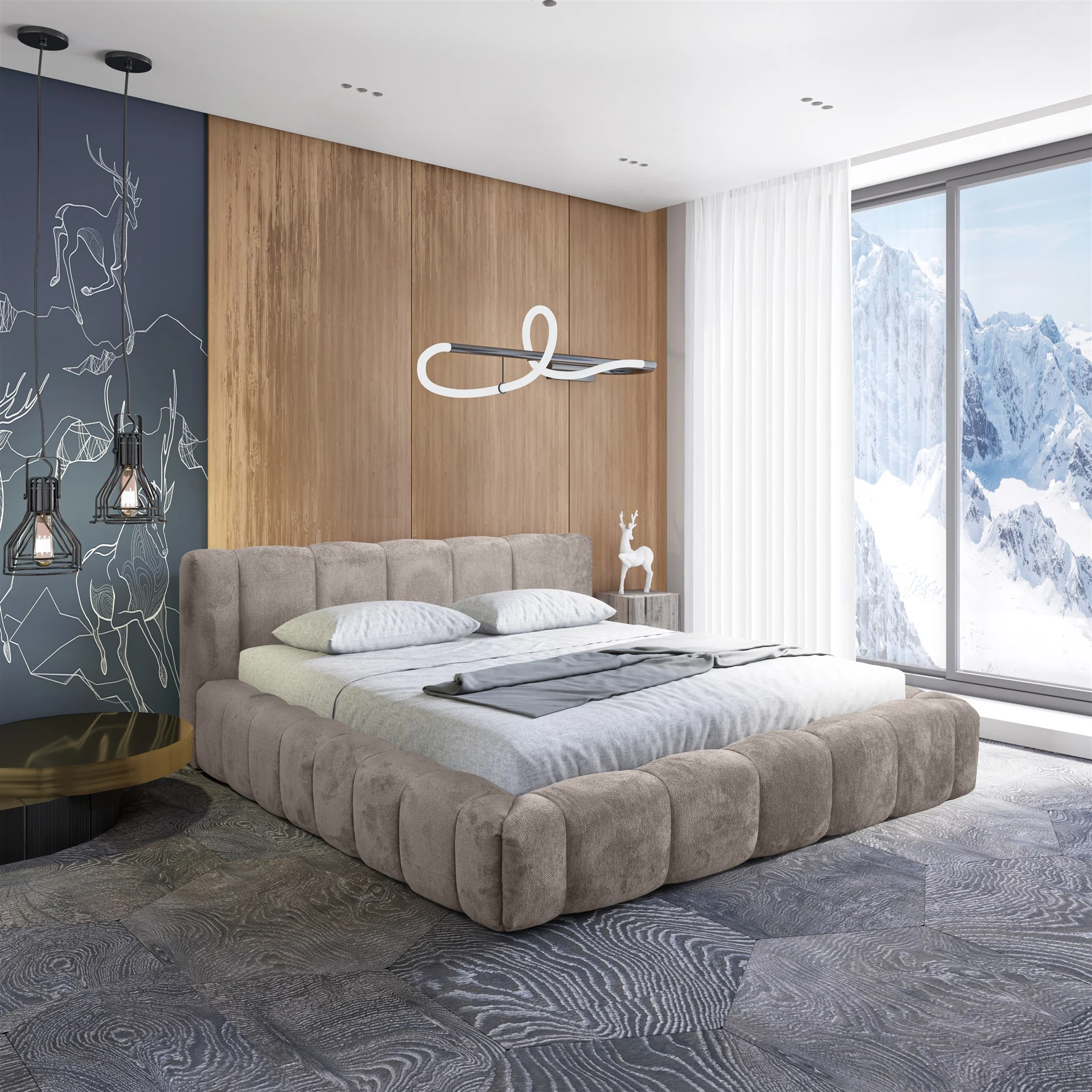 Polsterbett Doppelbett HAILEY 180x200cm in Stoff Tender Way Graubeige - Fun Möbel