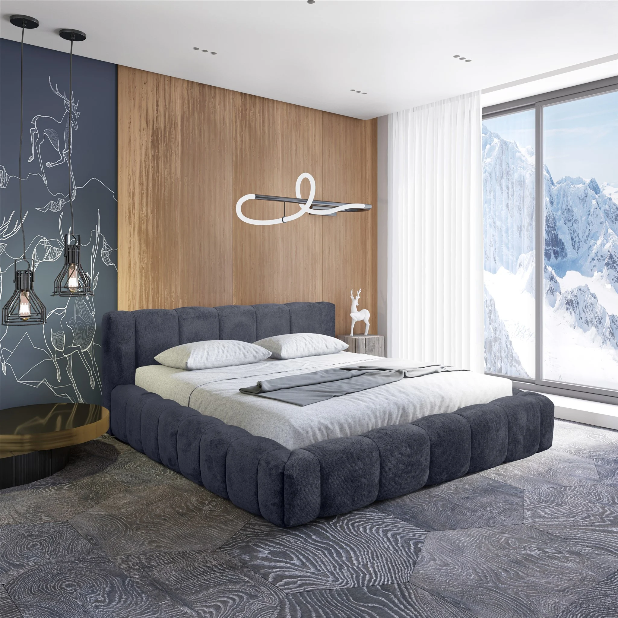Polsterbett Doppelbett HAILEY 140x200cm in Stoff Tender Way Dunkelblau - Fun Möbel