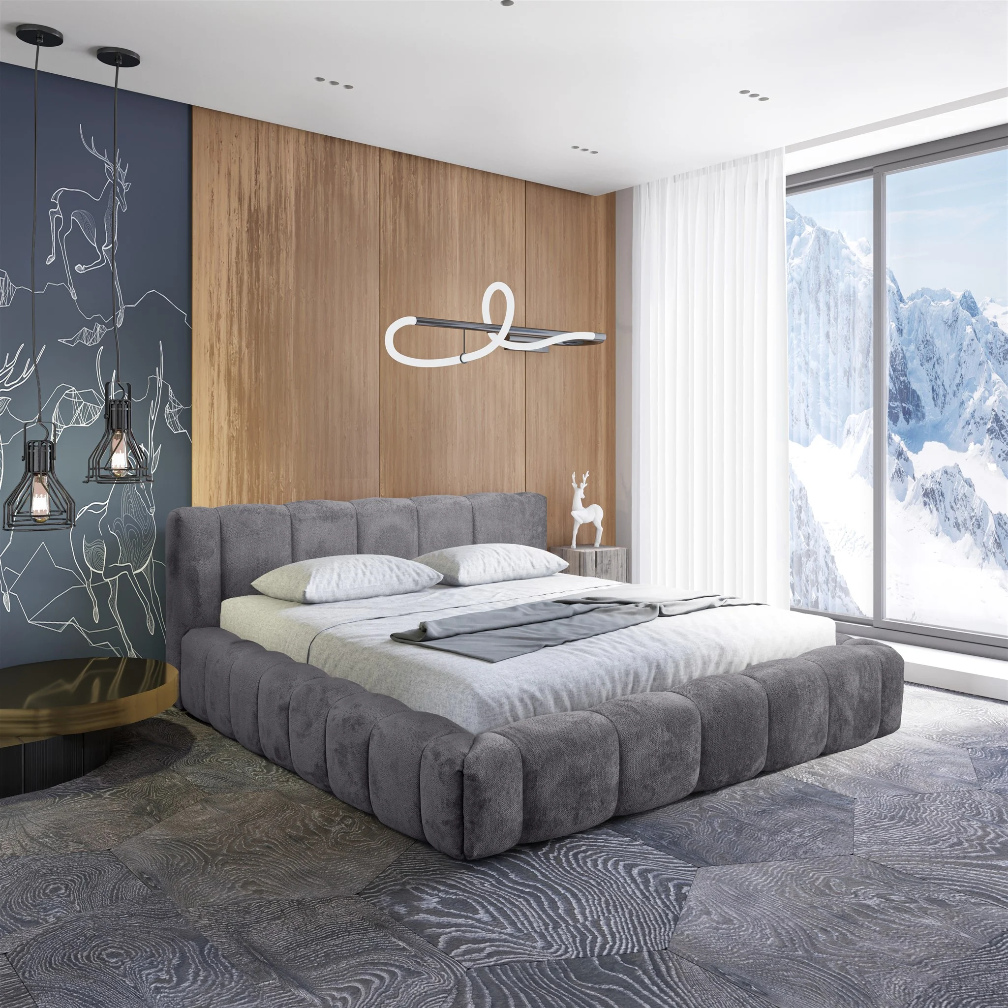 Polsterbett Doppelbett HAILEY 140x200cm in Stoff Tender Way Grau - Fun Möbel