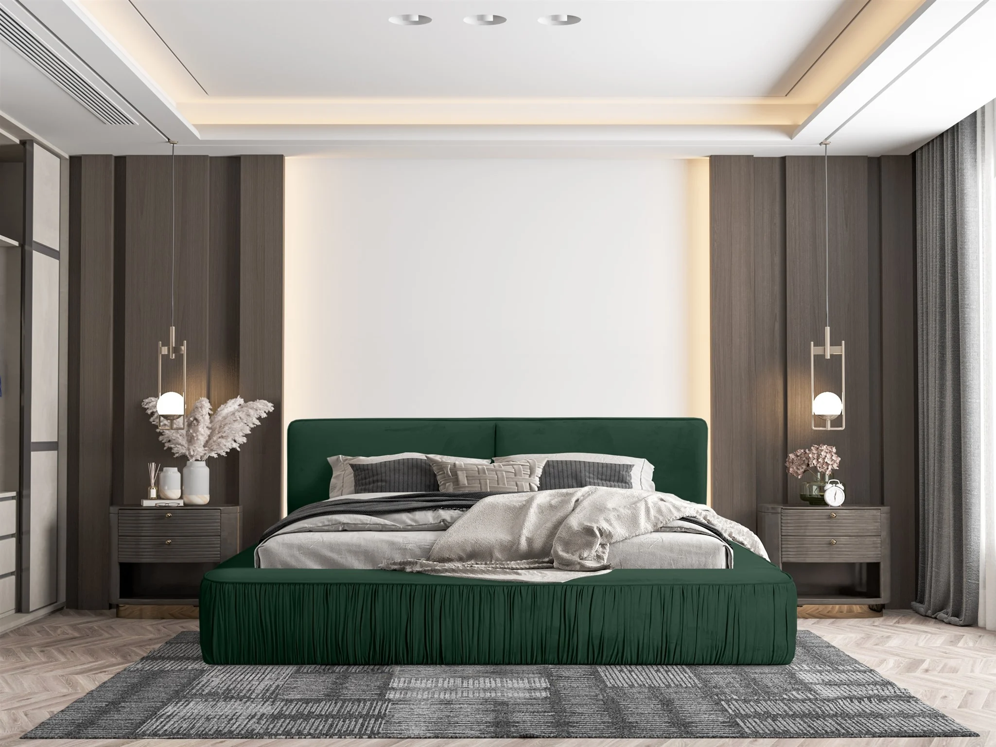 Polsterbett Doppelbett LEXIE 140x200cm in Stoff Riviera Grün - Fun Möbel