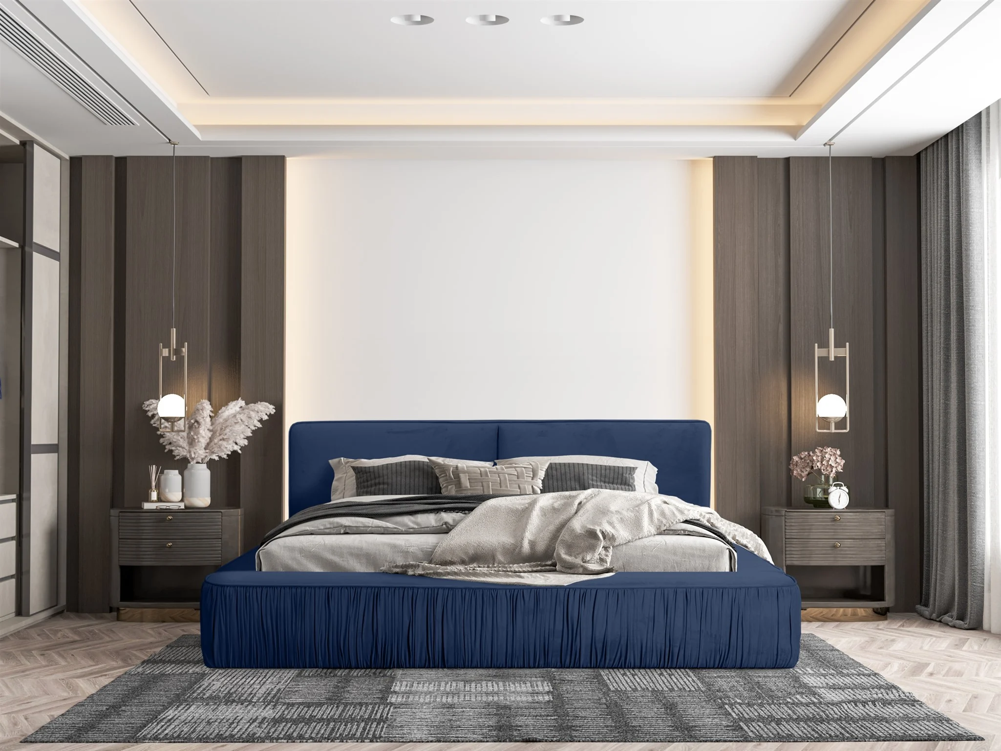 Polsterbett Doppelbett LEXIE 140x200cm in Stoff Riviera Blau - Fun Möbel