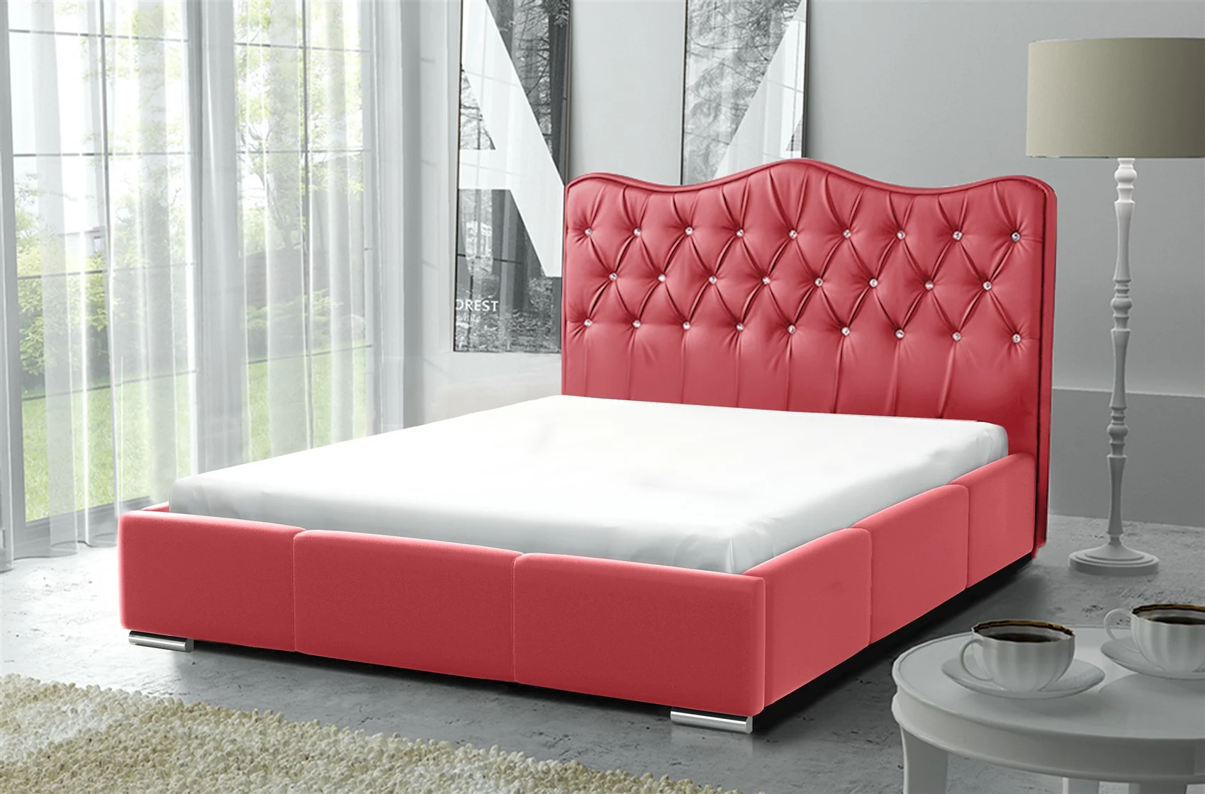 Polsterbett Schlafzimmerbett SULTAN Kunstleder Rot 140x200cm - Fun Möbel