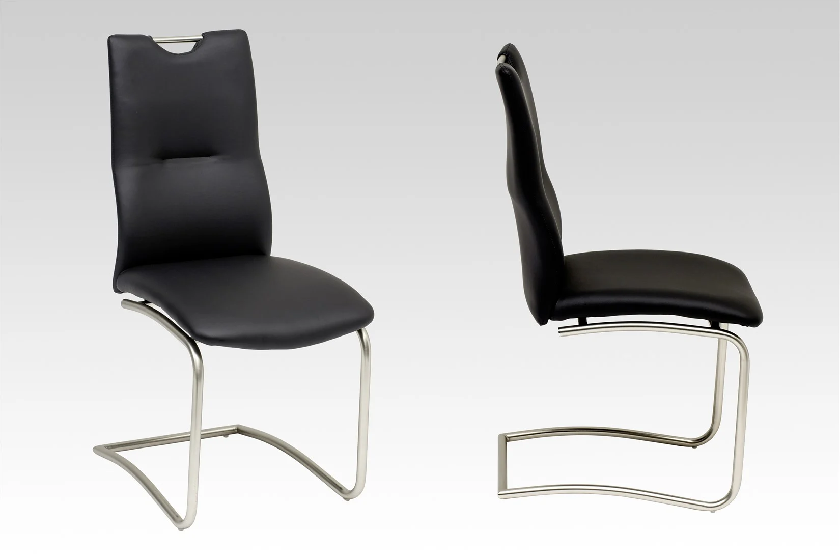 Esszimmerstühle Stühle Freischwinger 4er Set MAURI Kunstleder Schwarz - Fun Moebel