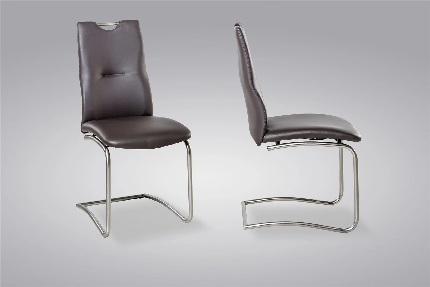 Esszimmerstühle Stühle Freischwinger 4er Set MAURI Kunstleder Braun - Fun Moebel