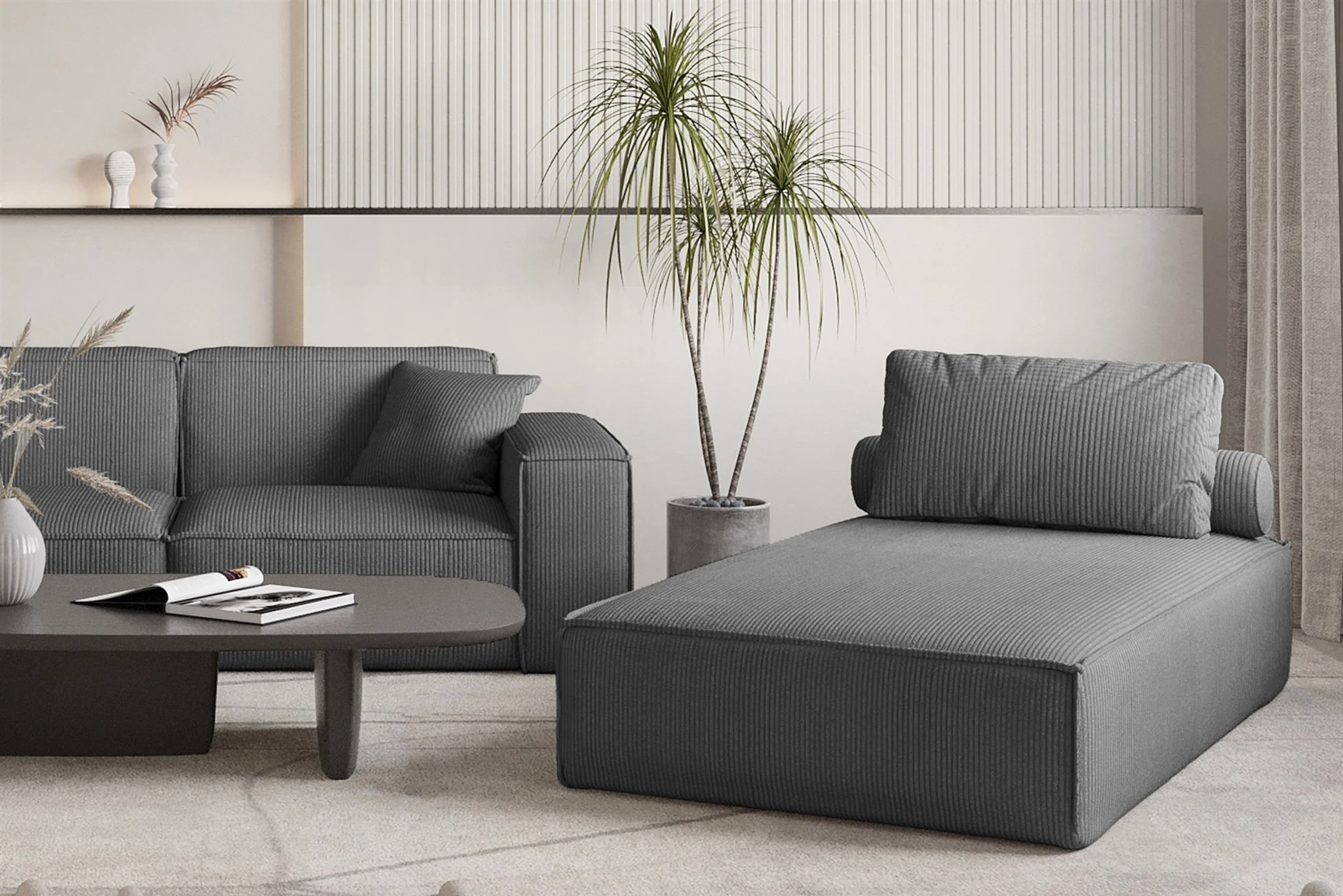 Chaiselongue Sezlong Liege CELES PREMIUM in Stoff Scala Anthrazit - Fun Möbel